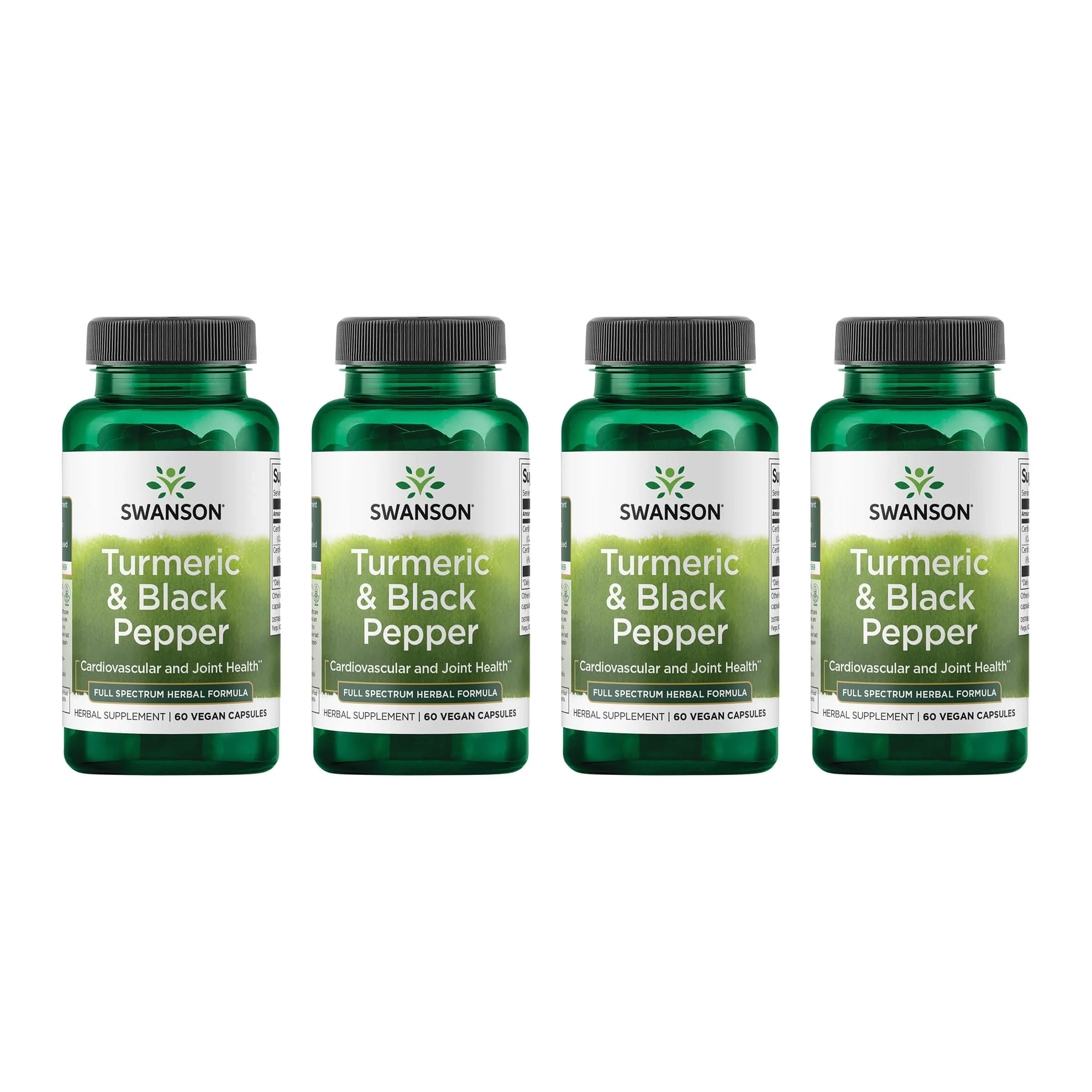 Swanson Turmeric & Black Pepper - Organic Joint, Heart & Digestion Support (60 Veggie Capsules) 4 Pack