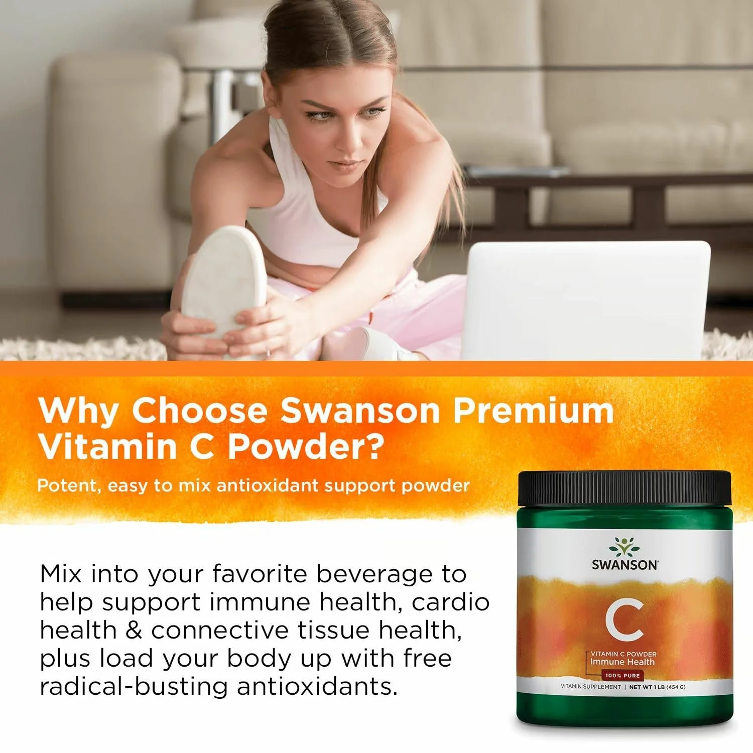 Swanson Vitamin C Powder 100% Pure Ascorbic Acid – Immune Support, Skin & Cardiovascular Health | 1000 mg per Serving, 1 lb, 3 Pack - Image 6