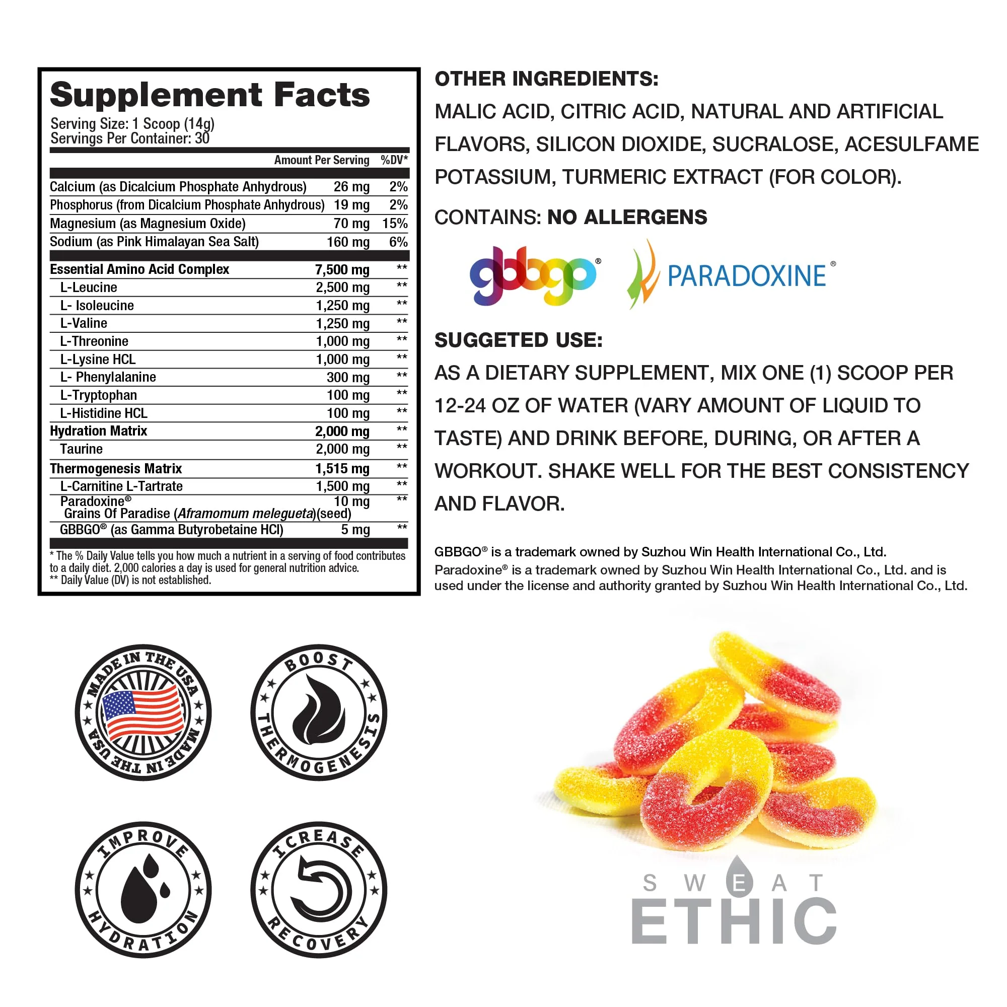 Sweat Ethic Amino Trim – Pre-Workout Powder with 7.5 g EAAs (2:1:1 BCAA) – Tropical Peach Candy - Image 6