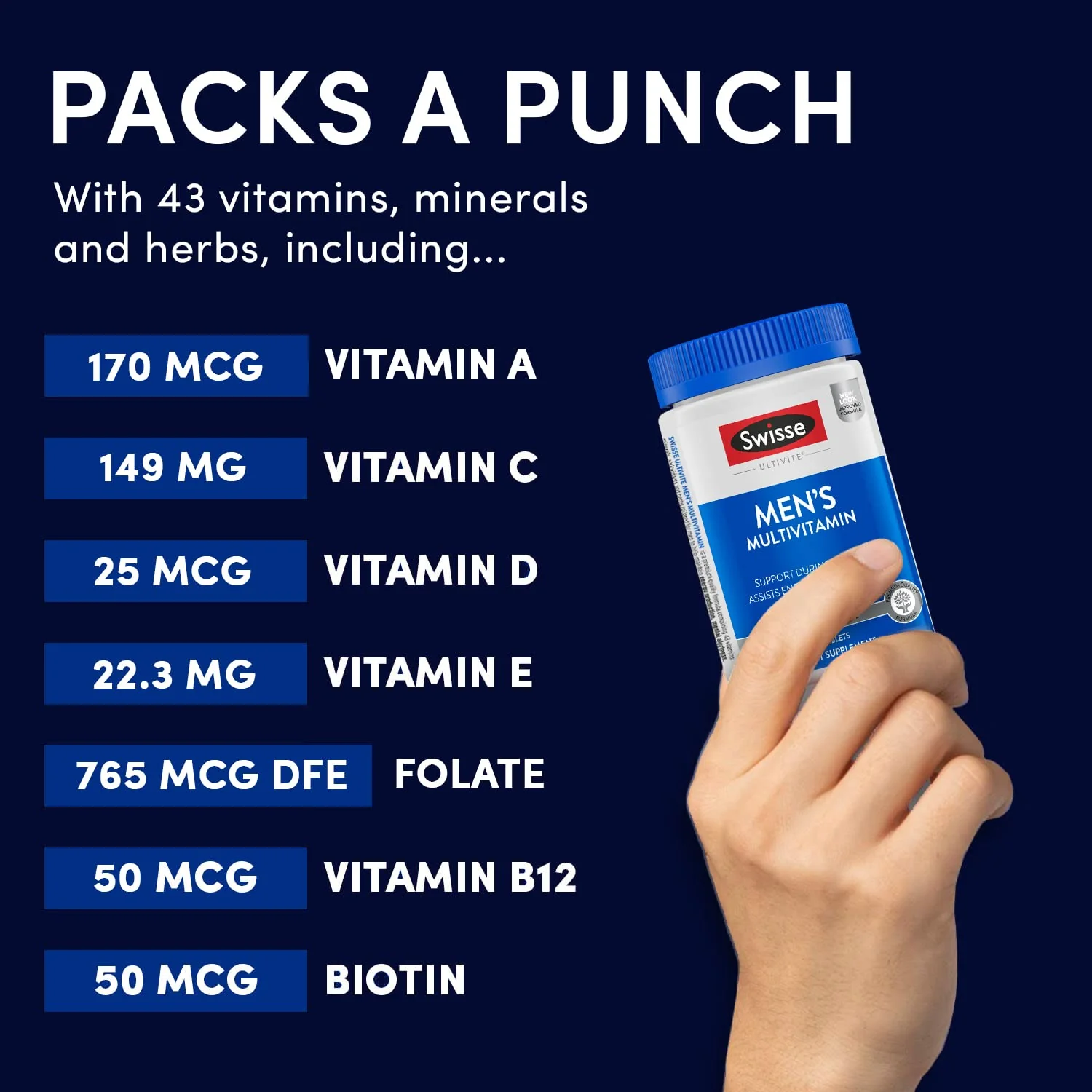 Swisse Ultivite Men's Daily Multivitamins | 50 Vitamins, Adaptogens & Immune Support | 120 Tablets - Image 2