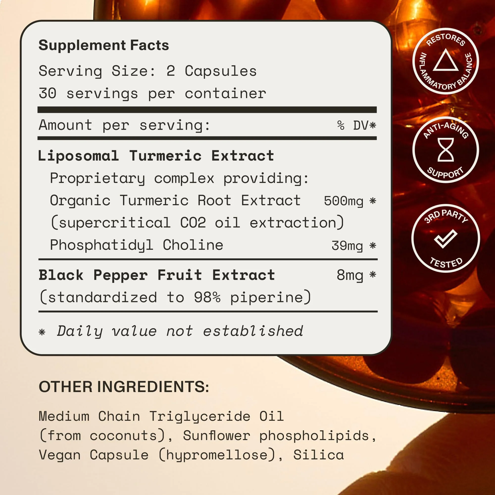 Synchro Gold Liposomal Turmeric 60ct Capsules | Nano-Encapsulated Curcumin + Piperine - Image 4