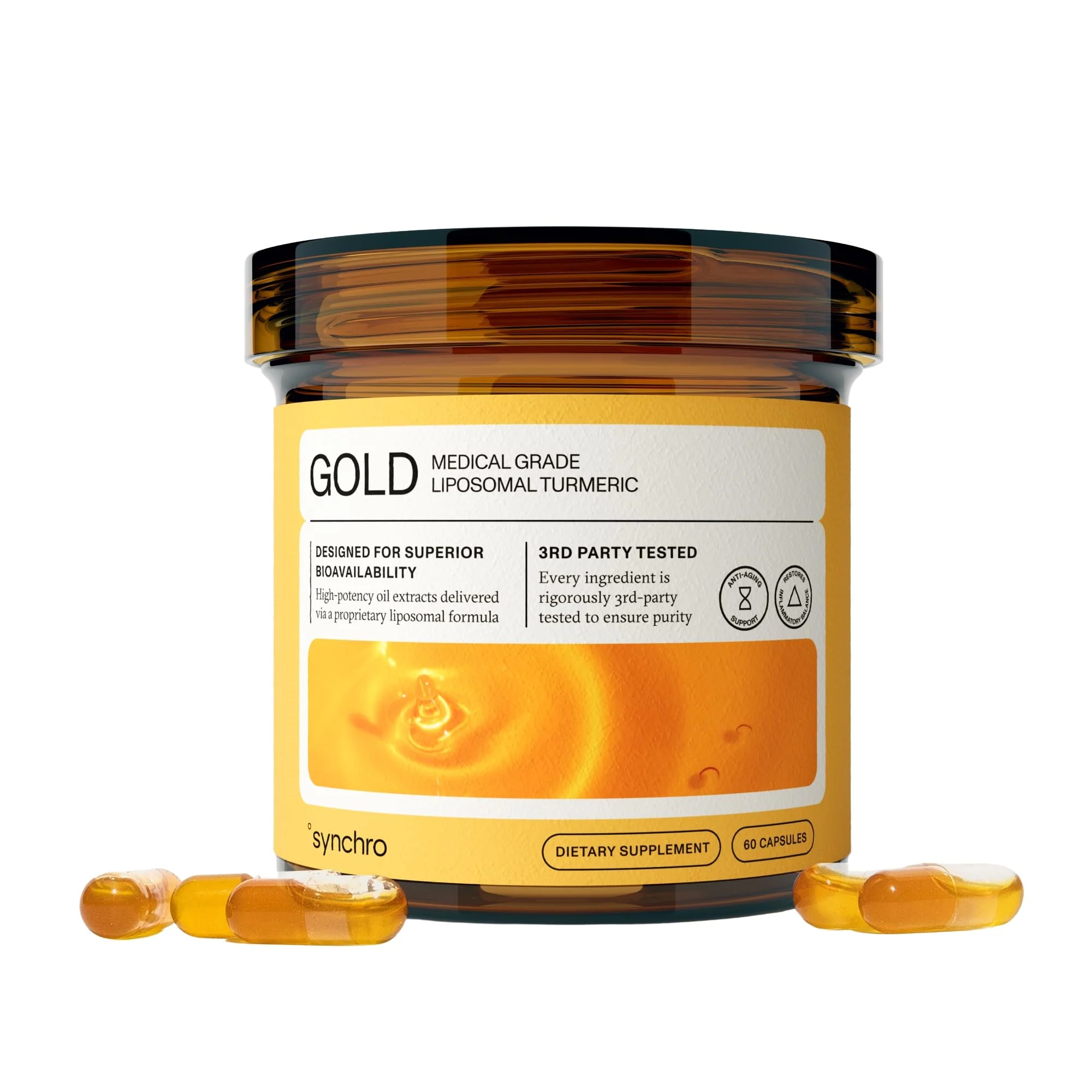 Synchro Gold Liposomal Turmeric 60ct Capsules | Nano-Encapsulated Curcumin + Piperine - Image 8