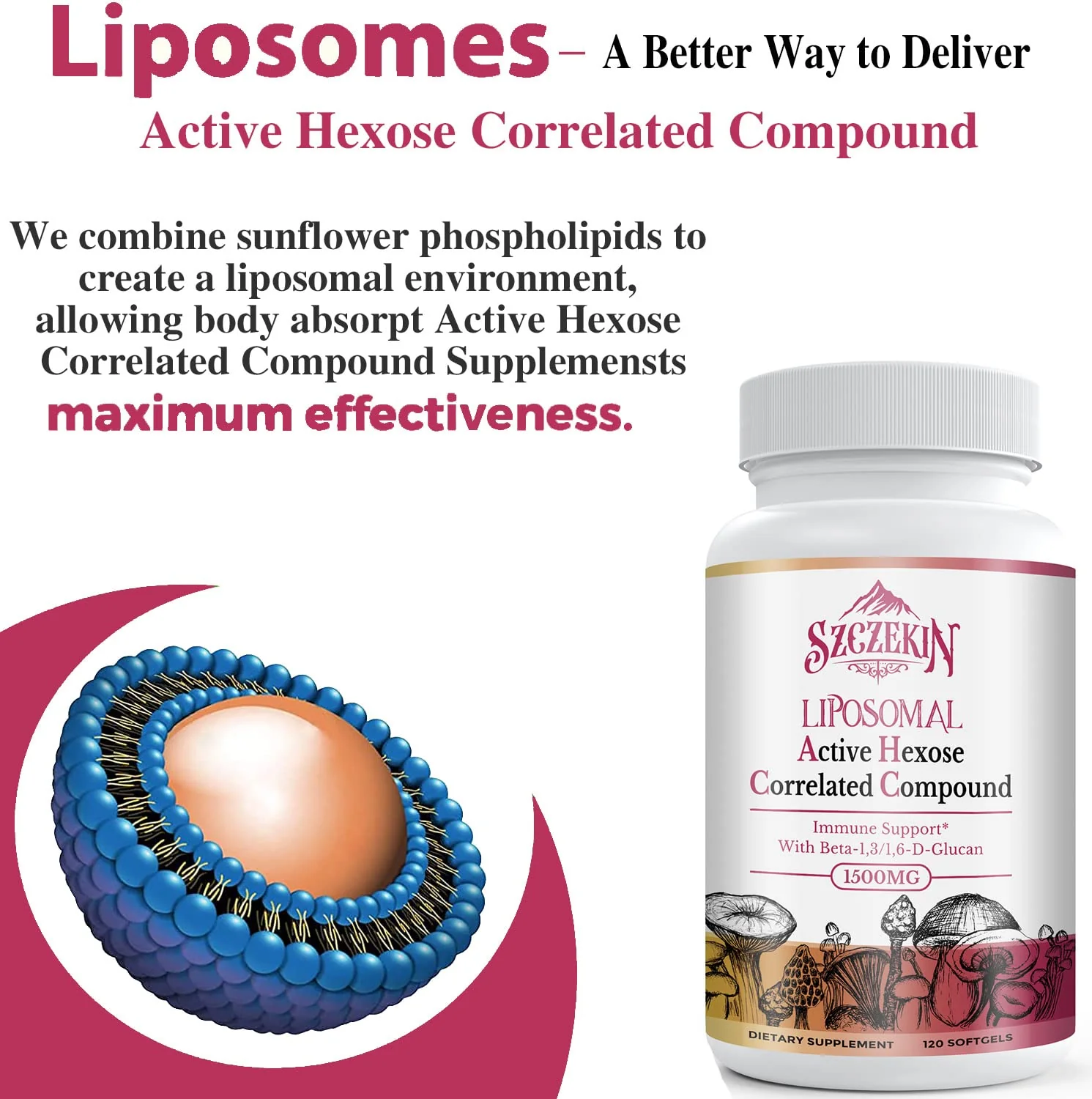 SZCZEKIN 1500mg Liposomal Active Hexose Correlated Compound — 360 Soft Gels, 8-Mushroom Blend + 300mg Beta-Glucans - Image 2