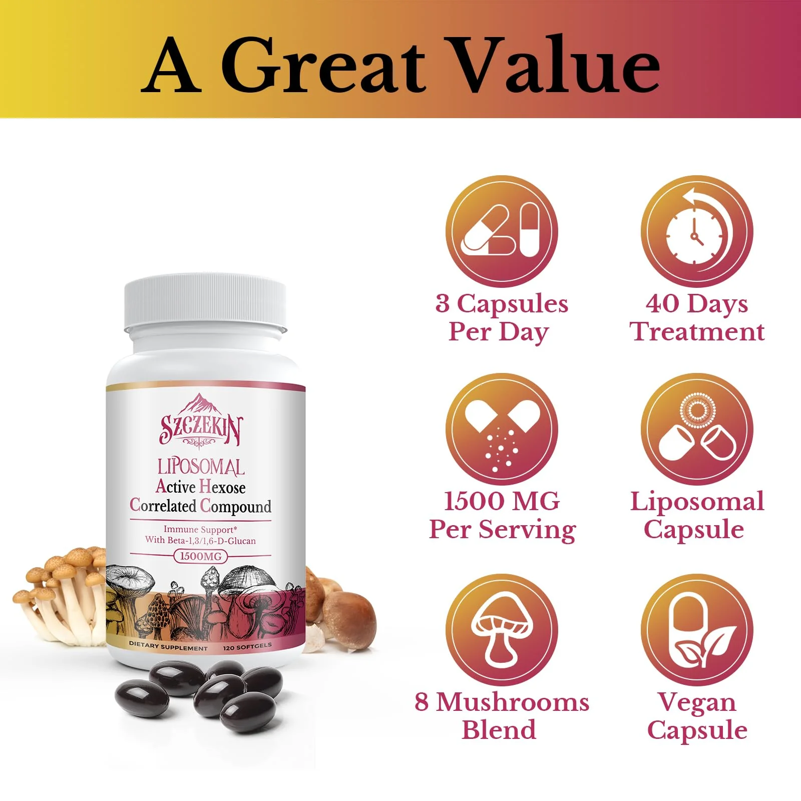 SZCZEKIN 1500mg Liposomal Active Hexose Correlated Compound — 360 Soft Gels, 8-Mushroom Blend + 300mg Beta-Glucans - Image 7