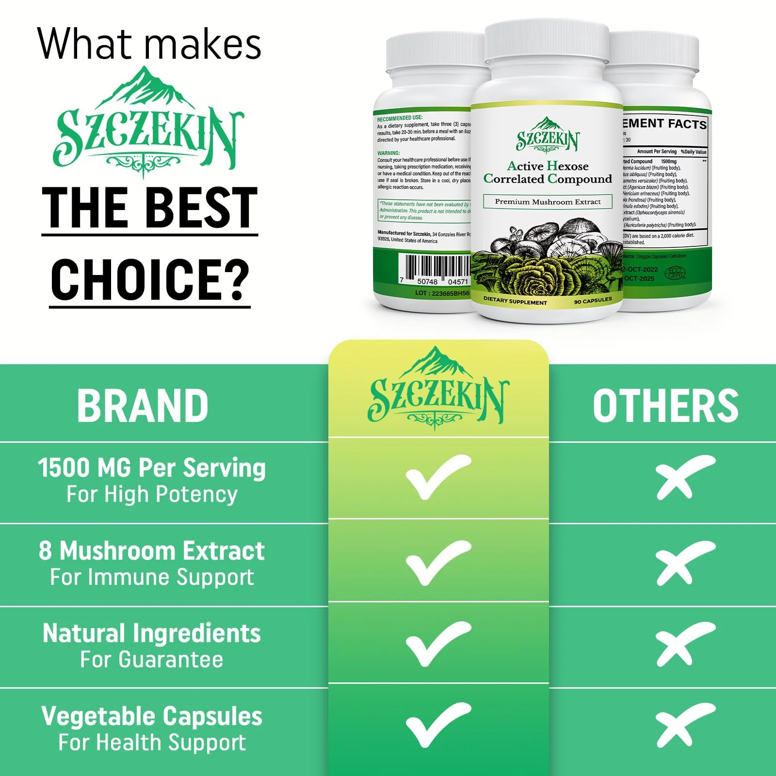SZCZEKIN AHCC 1500 mg with 8 Mushroom Extracts – 540 Vegan Capsules - Image 10
