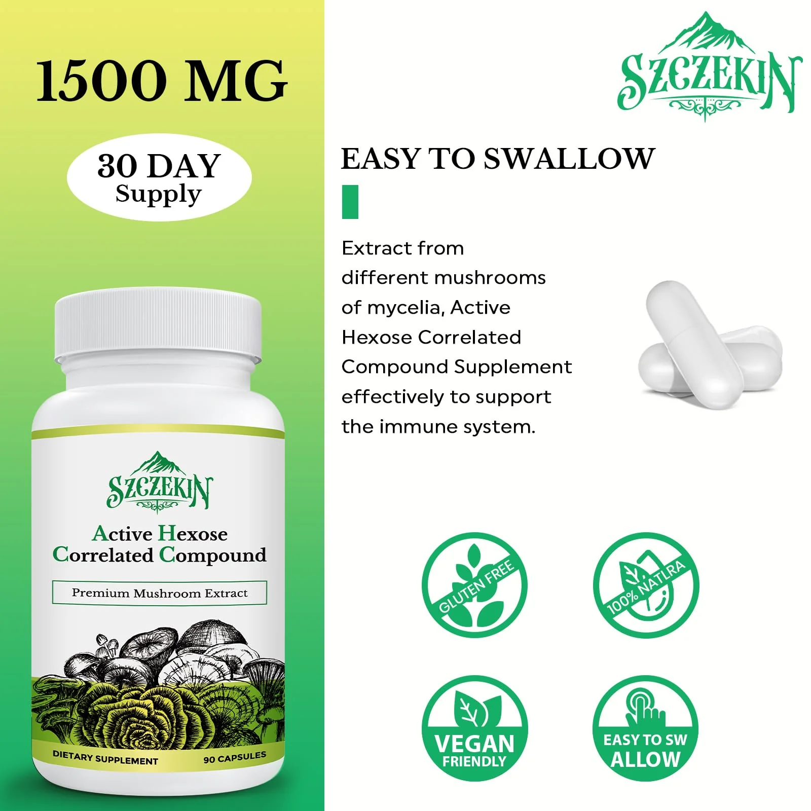 SZCZEKIN AHCC 1500 mg with 8 Mushroom Extracts – 540 Vegan Capsules - Image 11