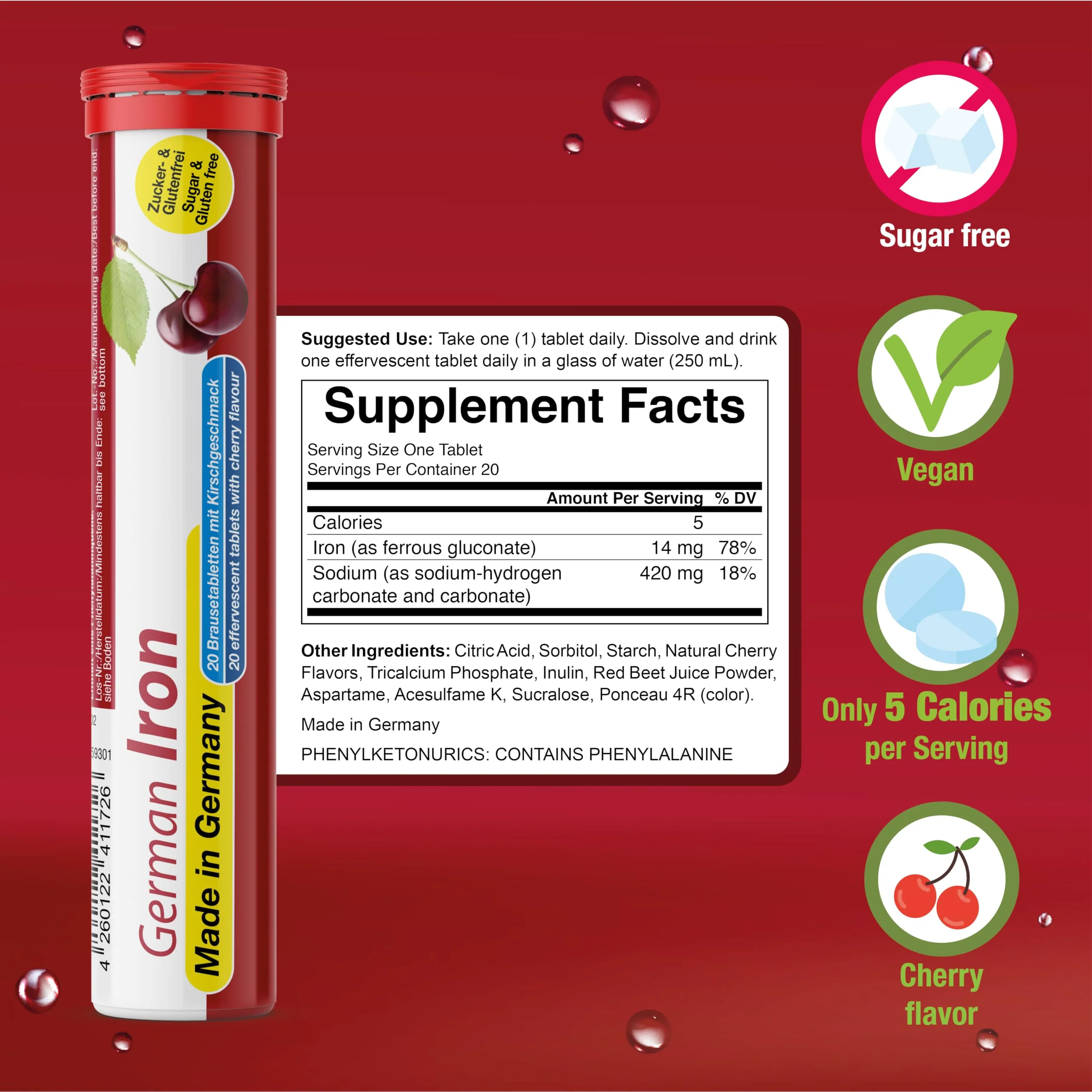 T&D German Vitamin & Minerals – 140 Vegan Drink Effervescent Tablets, Mixed Fruit Box, Made in Germany - Image 3
