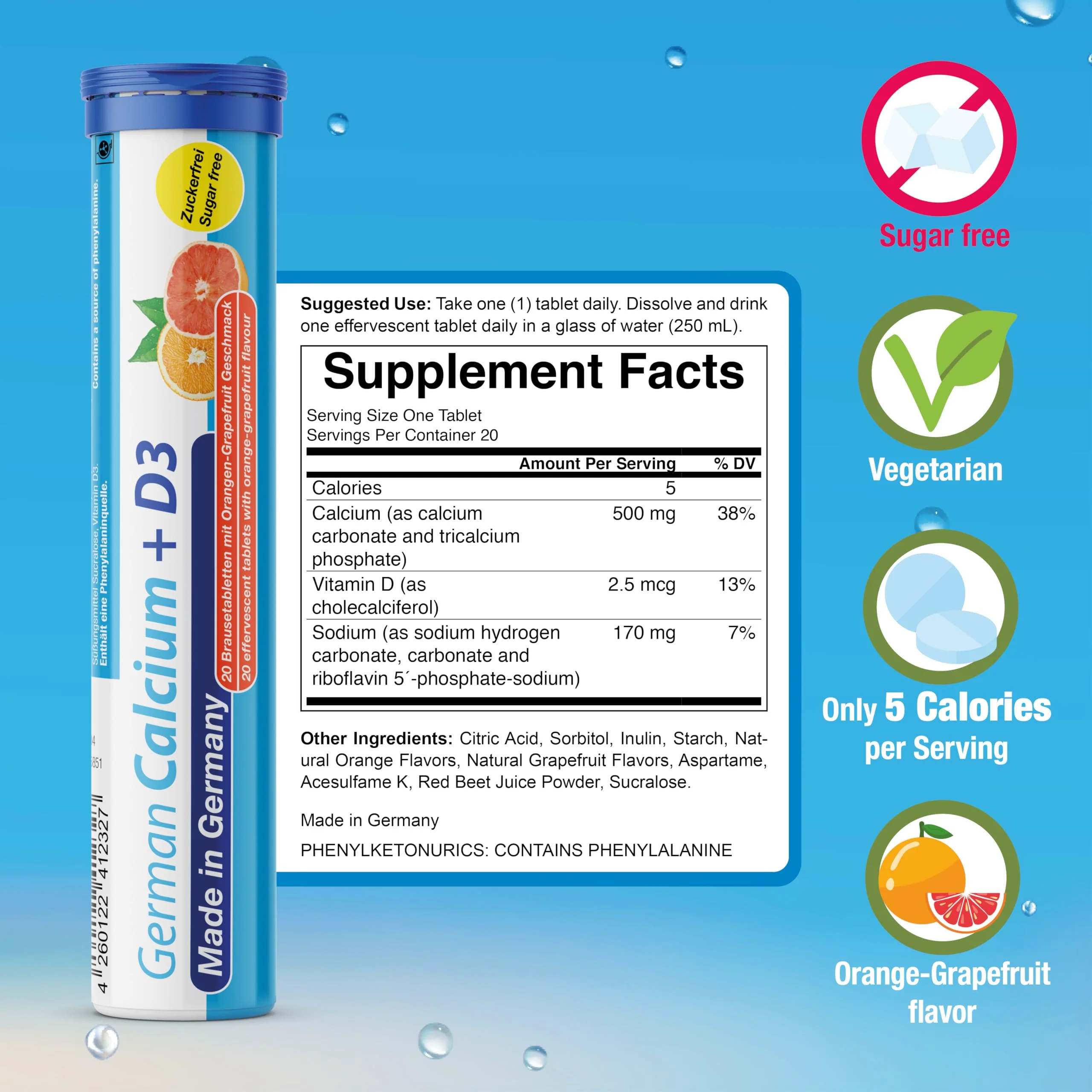 T&D German Vitamin & Minerals – 140 Vegan Drink Effervescent Tablets, Mixed Fruit Box, Made in Germany - Image 5