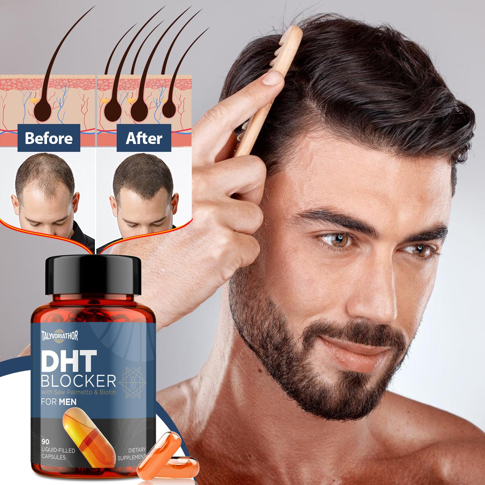 Talyvoriathor DHT Blocker for Men — Saw Palmetto & Biotin, Liquid-Filled Capsules, 180 Count - Image 6