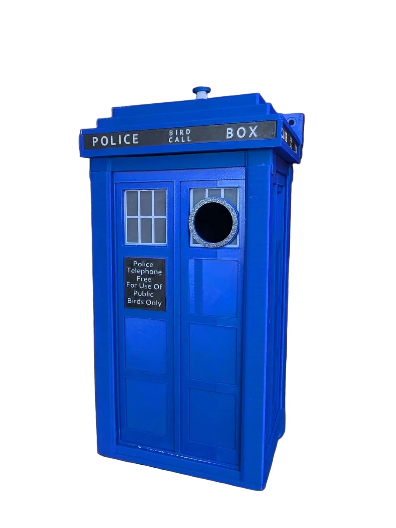 TARDIS Bird Box – Two Sizes • PETG • Handmade • Nesting Box with  25- 28 -32mm holes for Tits and Sparrows.