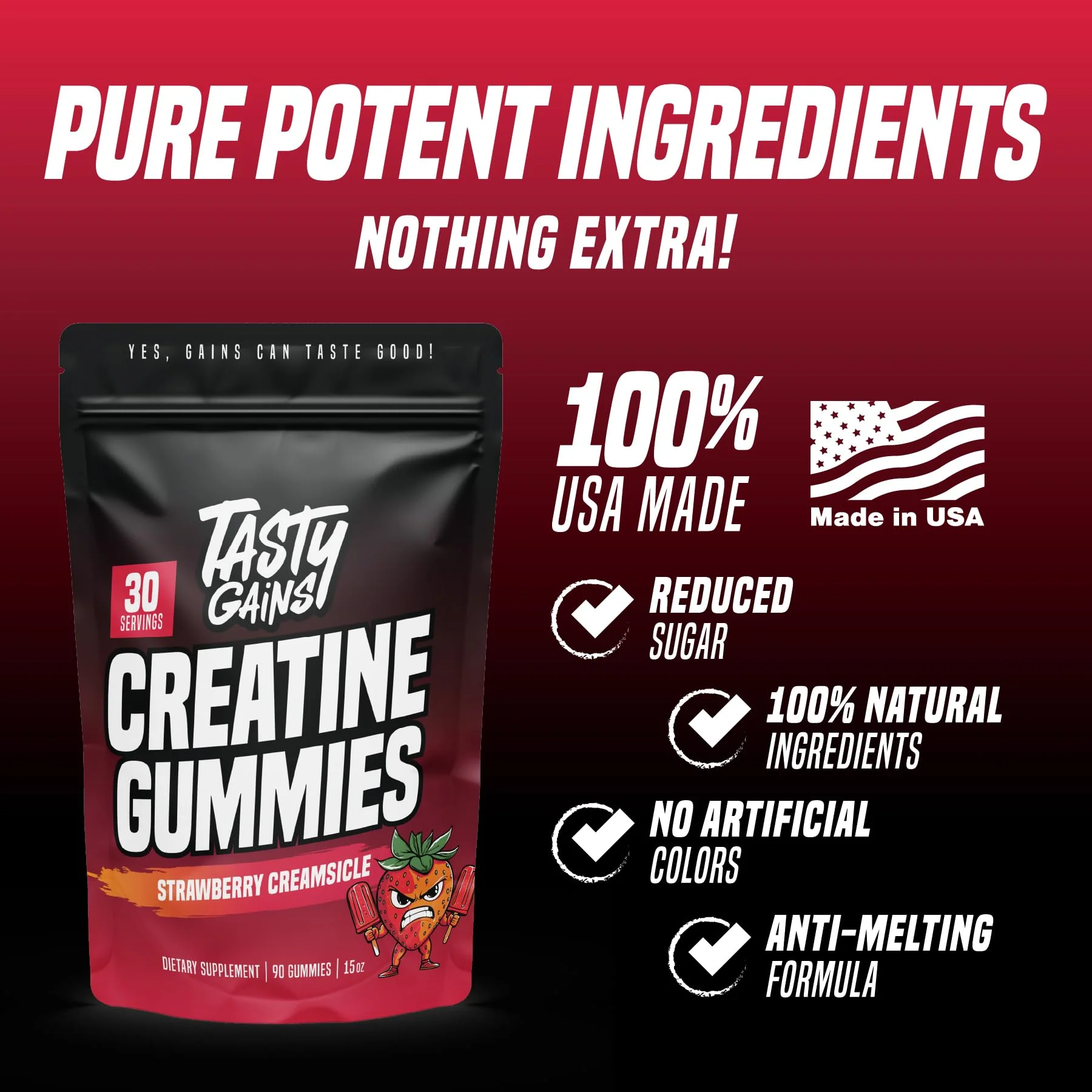 TASTY GAINS Creatine Gummies – 90g, 1g Monohydrate per Gummy, Made in USA - Image 10