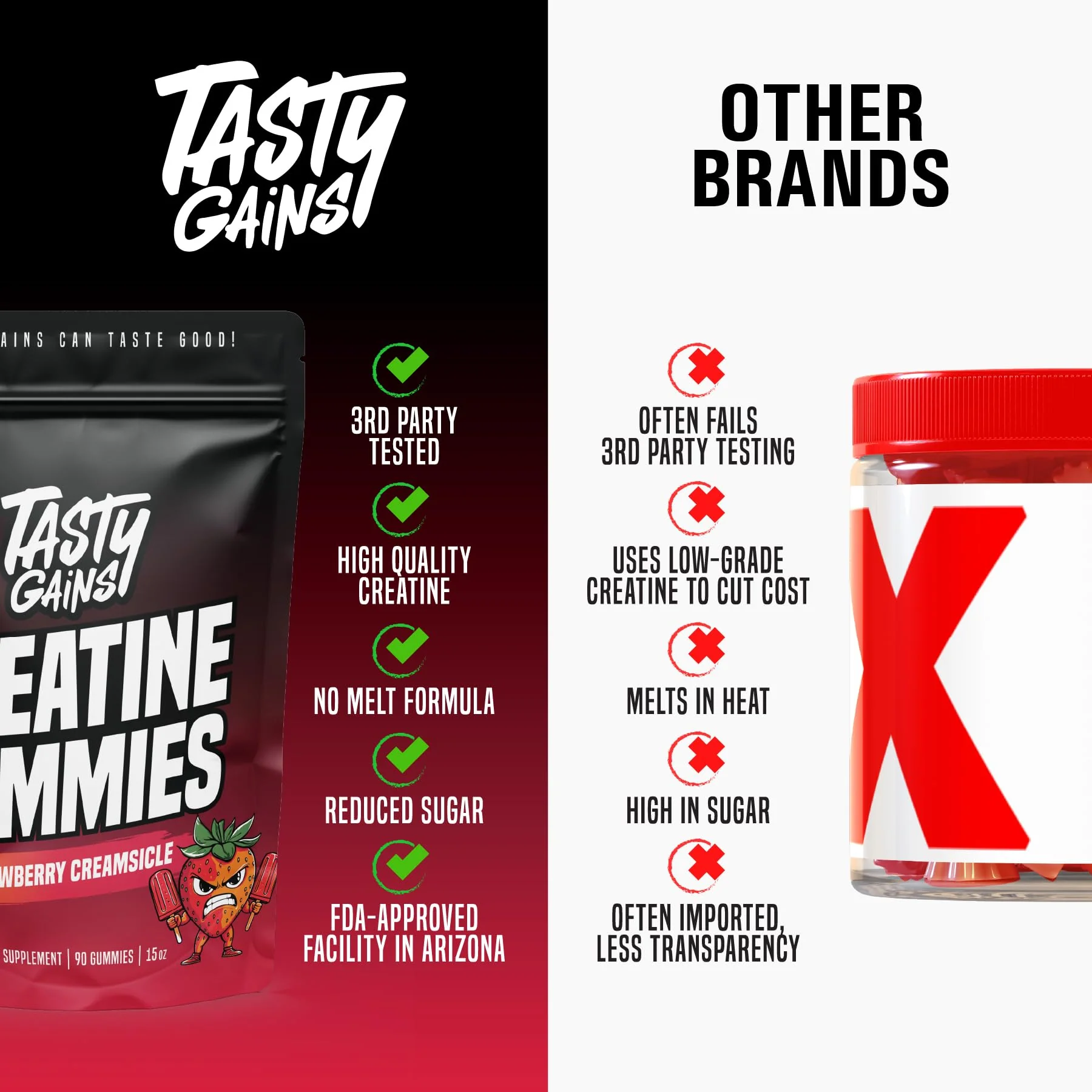 TASTY GAINS Creatine Gummies – 90g, 1g Monohydrate per Gummy, Made in USA - Image 13