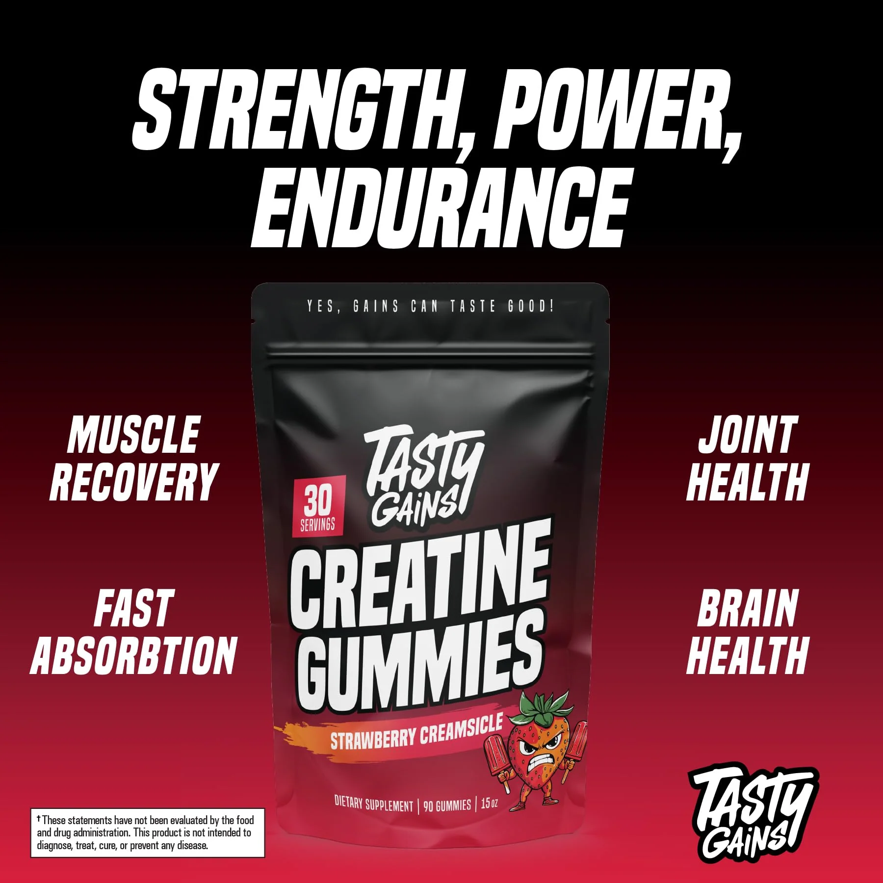 TASTY GAINS Creatine Gummies – 90g, 1g Monohydrate per Gummy, Made in USA - Image 14