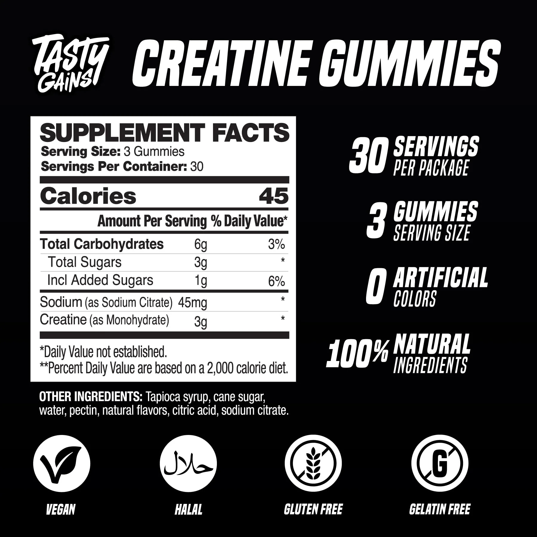 TASTY GAINS Creatine Gummies – 90g, 1g Monohydrate per Gummy, Made in USA - Image 5