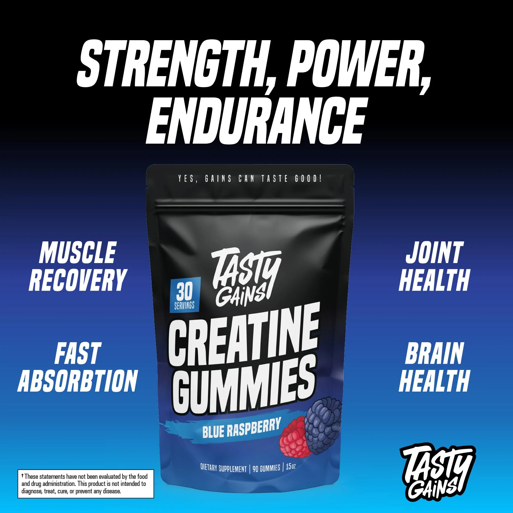TASTY GAINS Creatine Gummies – 90g Creatine Monohydrate, Muscle Support, Vegan, Made in USA (Blue Raspberry) - Image 7