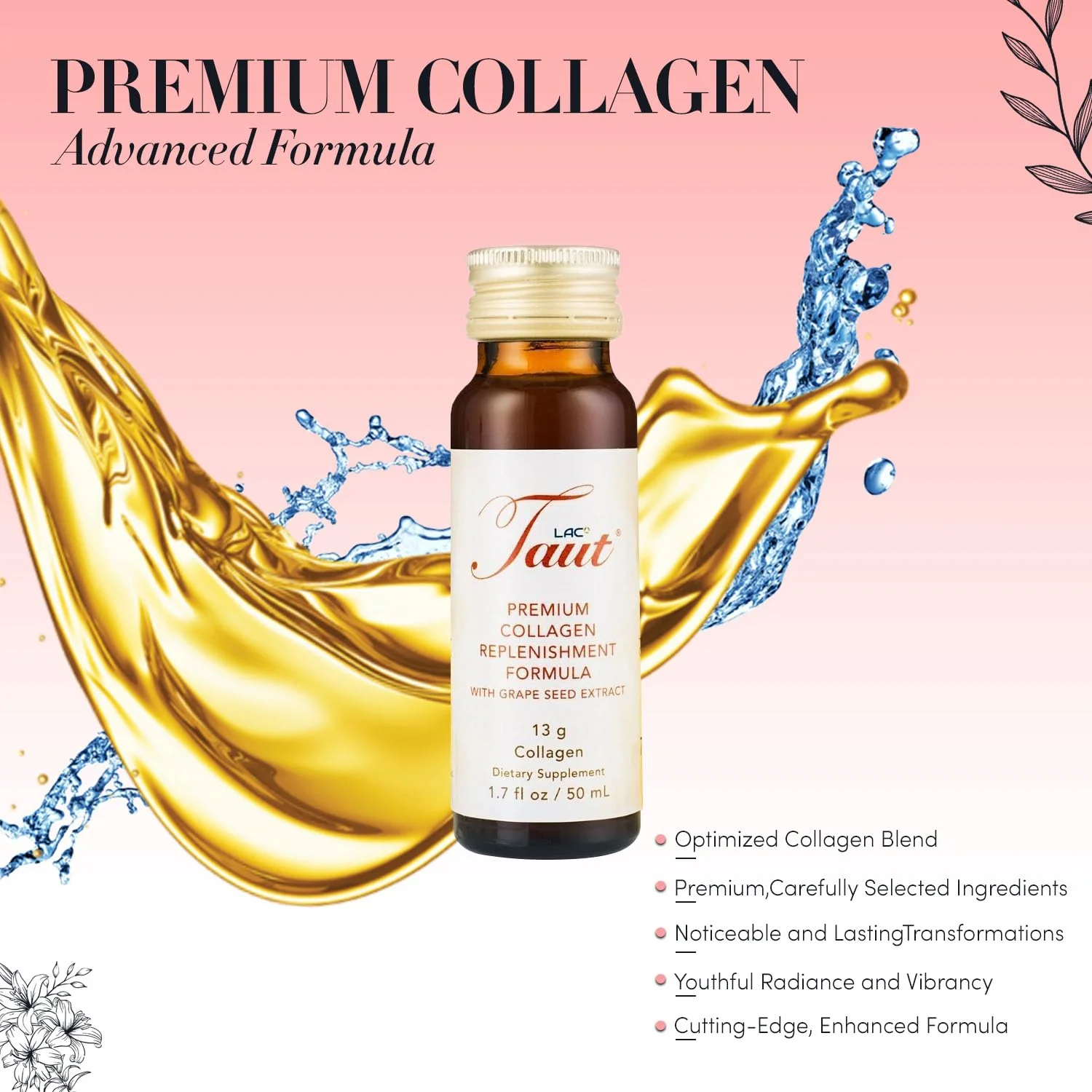 TAUT Liquid Collagen for Women – 13,000mg Marine Collagen + Hyaluronic Acid (8 Bottles) - Image 2
