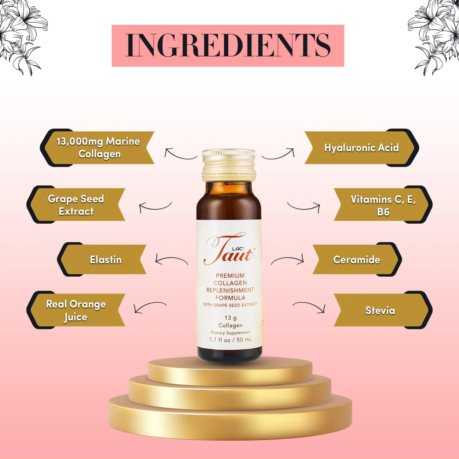 TAUT Liquid Collagen for Women – 13,000mg Marine Collagen + Hyaluronic Acid (8 Bottles) - Image 5