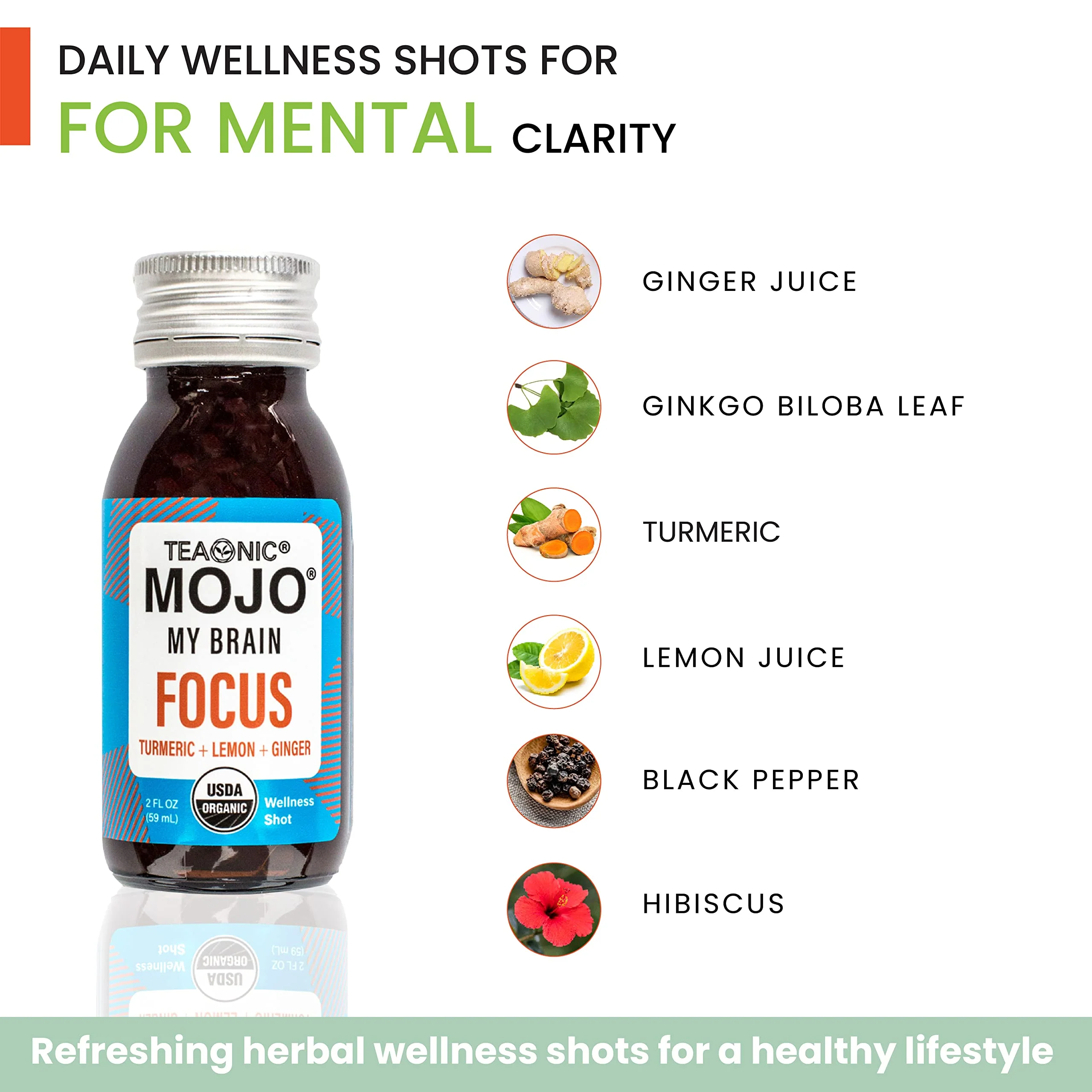 TEAONIC My Brain Mojo Focus Wellness Shots – Vegan, Gluten-Free, Non-GMO (12 x 2 fl oz) - Image 3