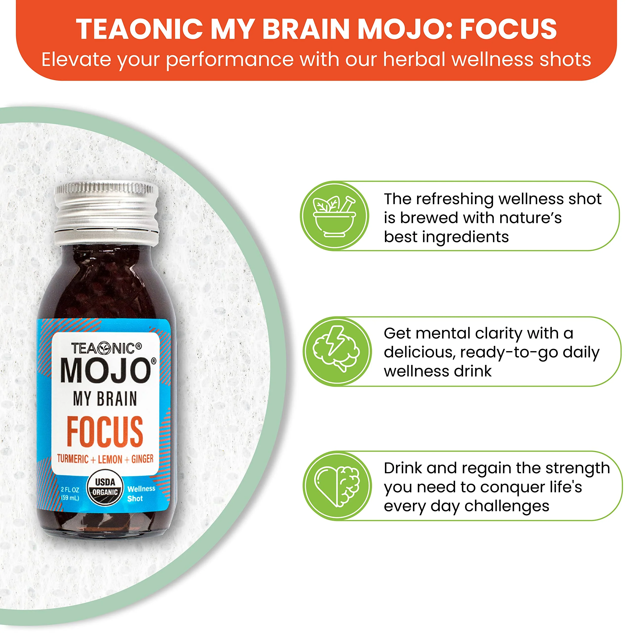 TEAONIC My Brain Mojo Focus Wellness Shots – Vegan, Gluten-Free, Non-GMO (12 x 2 fl oz) - Image 4