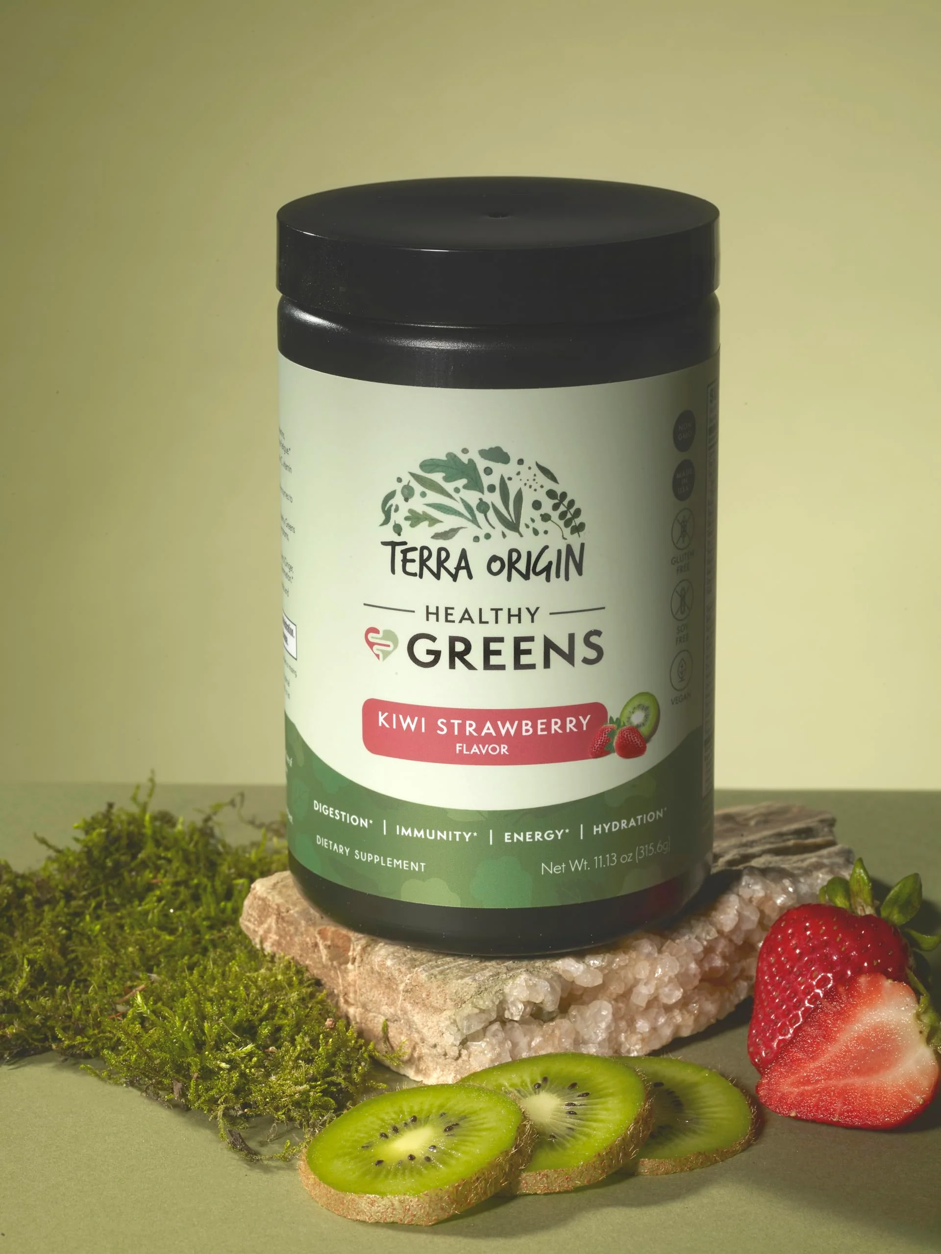 TERRA ORIGIN Healthy Greens Powder Blend | Immune & Digestive Health Support | Kiwi Strawberry | 30 Servings - Image 3