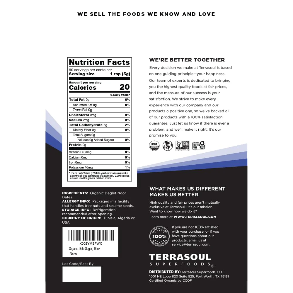 Terrasoul Organic Date Sugar 1 Lb - Low Glycemic, Unrefined | Pack of 2 - Image 2