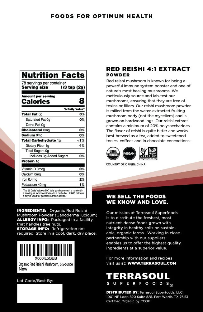 Terrasoul Organic Reishi Mushroom Powder 4:1 Extract (22 oz, 4 Pack) – Immune Support, Sleep & Coffee Enhancer - Image 3