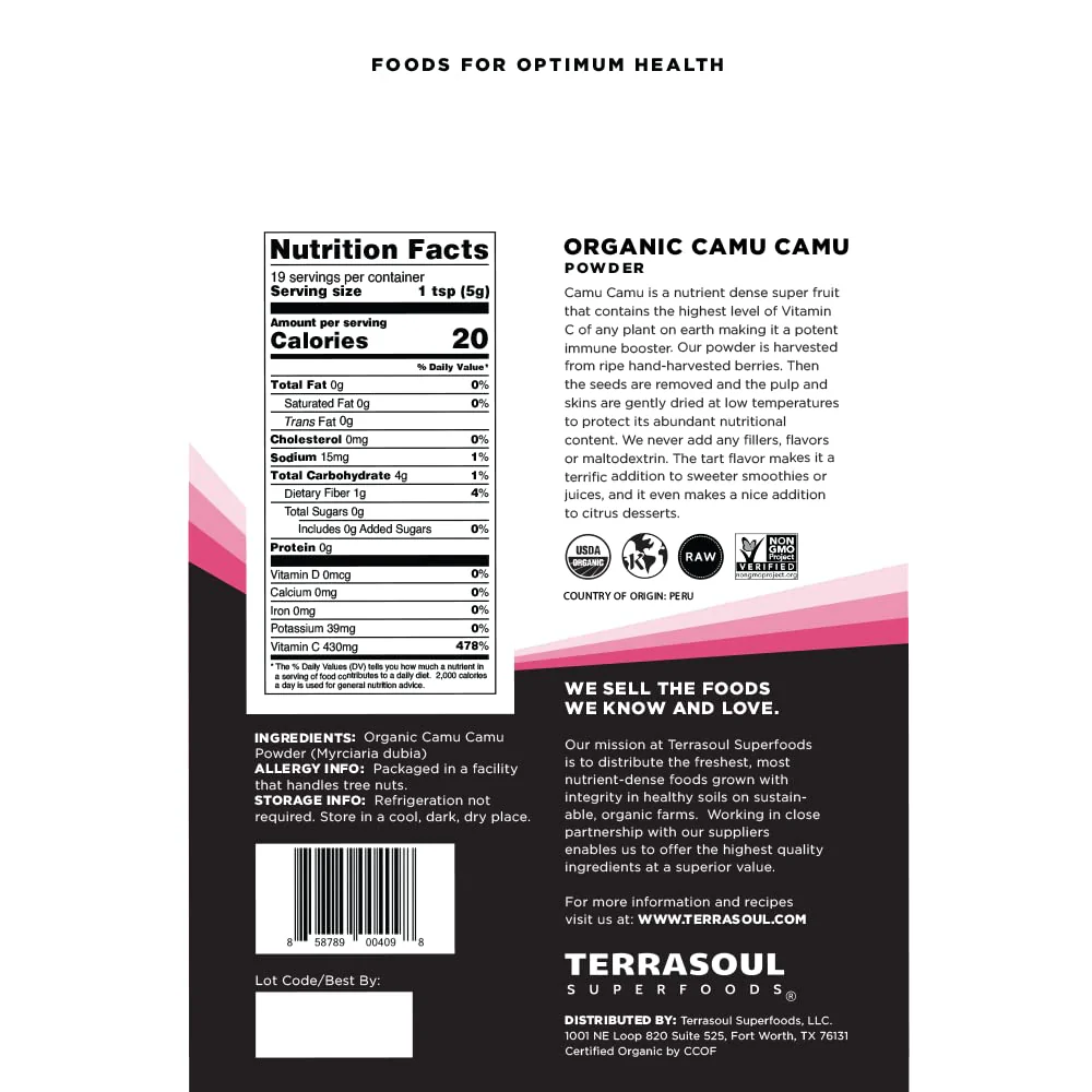 Terrasoul Superfoods Camu Camu Powder 17.5 oz (5 Pack) - Raw, Organic Vitamin C - Image 2