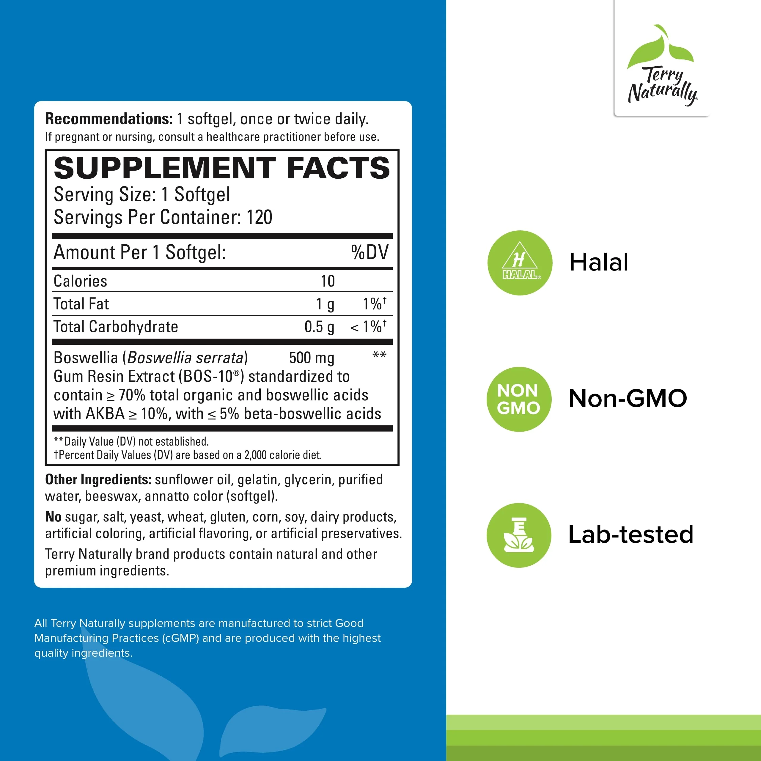 Terry Naturally BosMed 500 Extra Strength Boswellia Softgels for Lung Support | AKBA-Rich Boswellia Serrata, 120 Softgels - Image 9