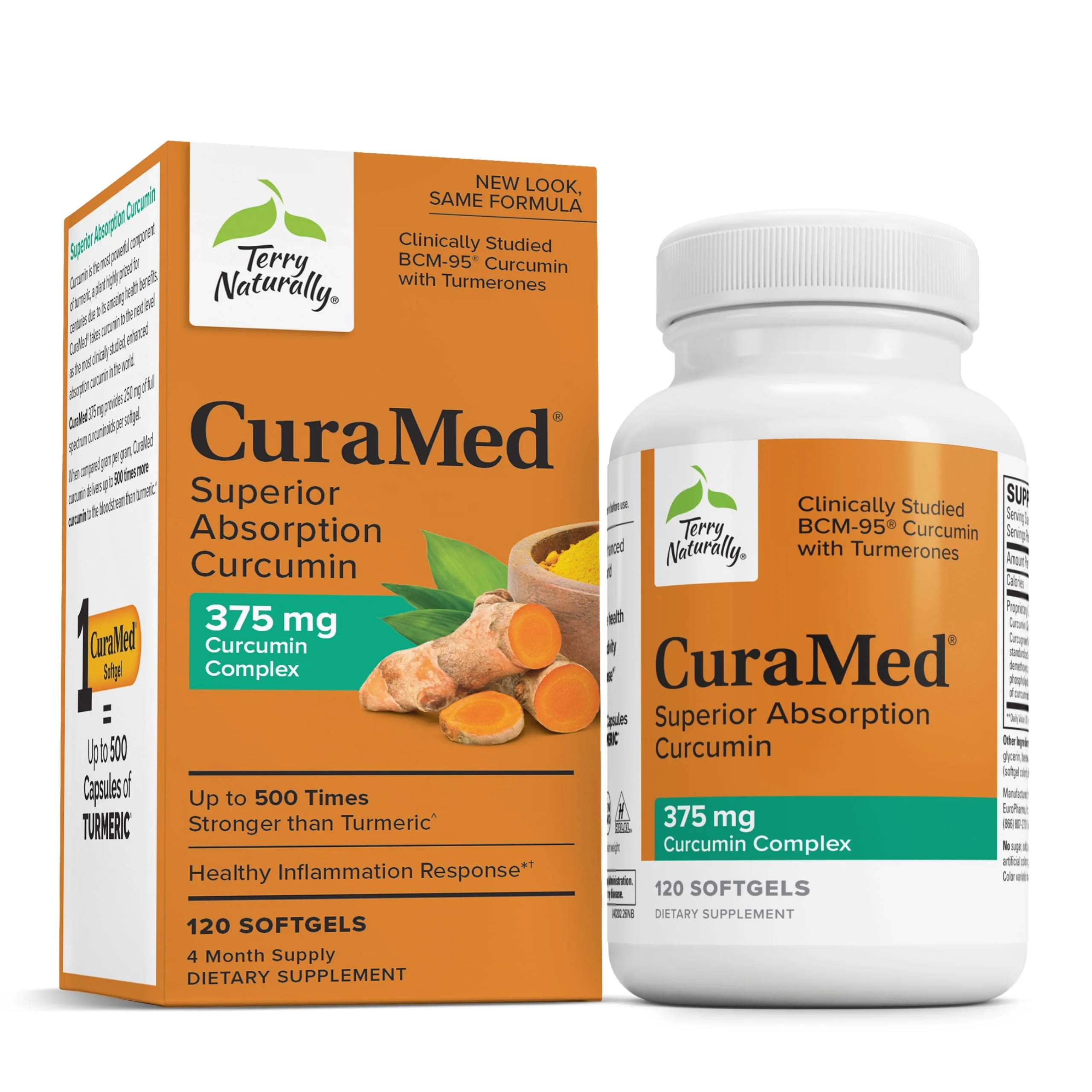 Terry Naturally CuraMed 375mg – Antioxidant Curcumin with Turmeric Essential Oil, Brain + Immune Support, 120 Softgels - Image 8