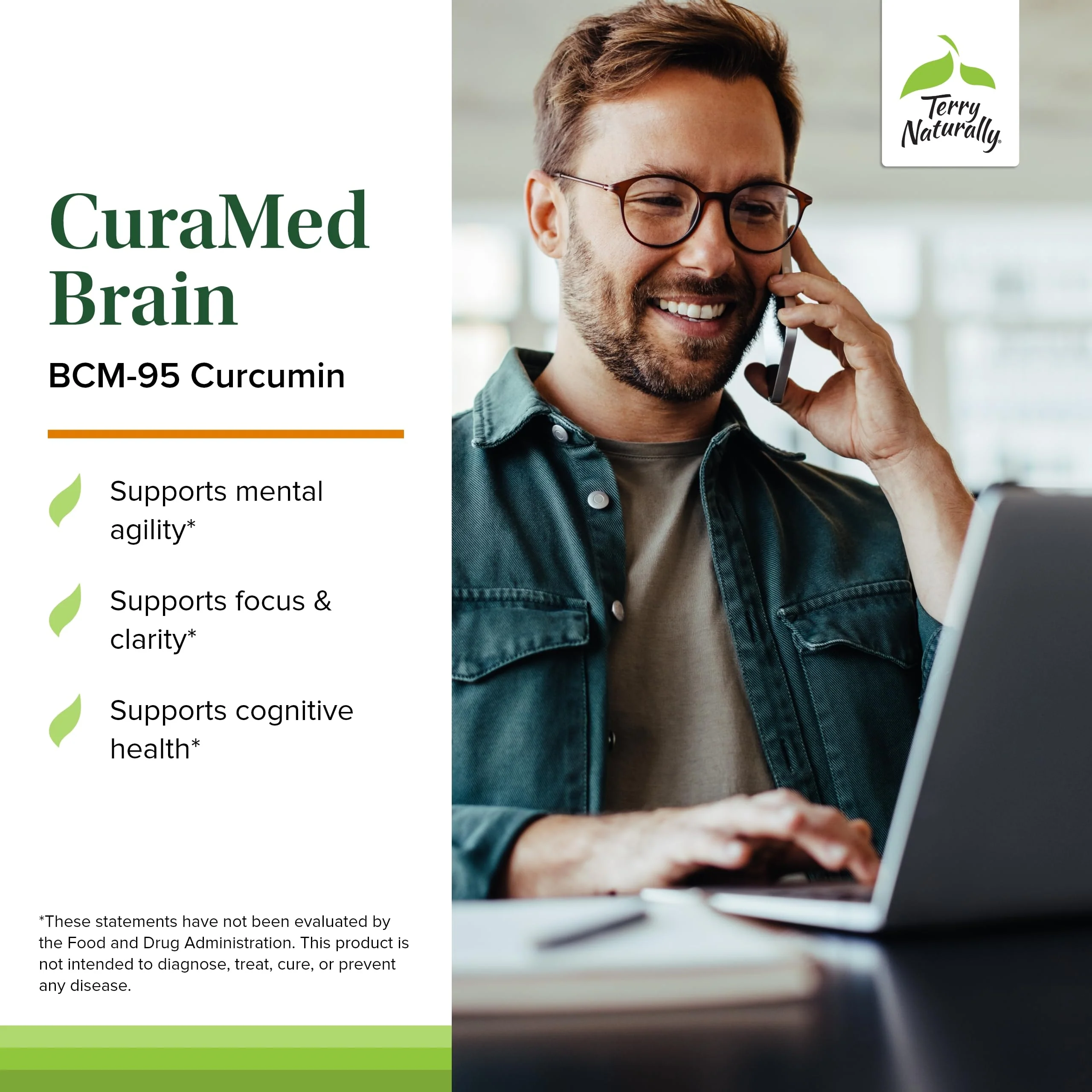 Terry Naturally CuraMed Brain - Brain Health Supplement with Curcumin & Turmeric for Focus | 60 Softgels (2 Pack) - Image 3
