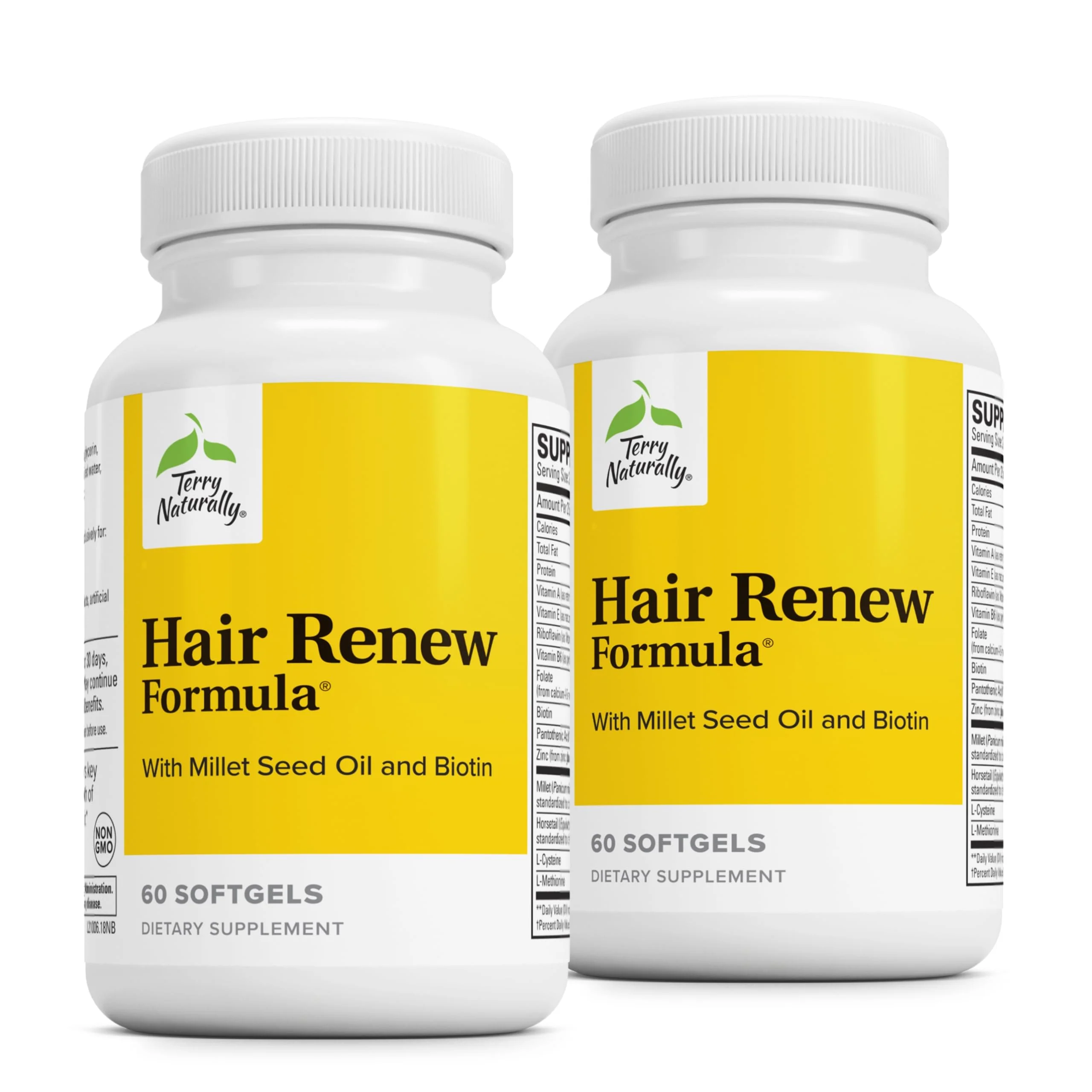 Terry Naturally Hair Renew Formula – Hair Growth Support with Biotin, Horsetail & Millet Seed Oil (60 Softgels, 2-Pack)