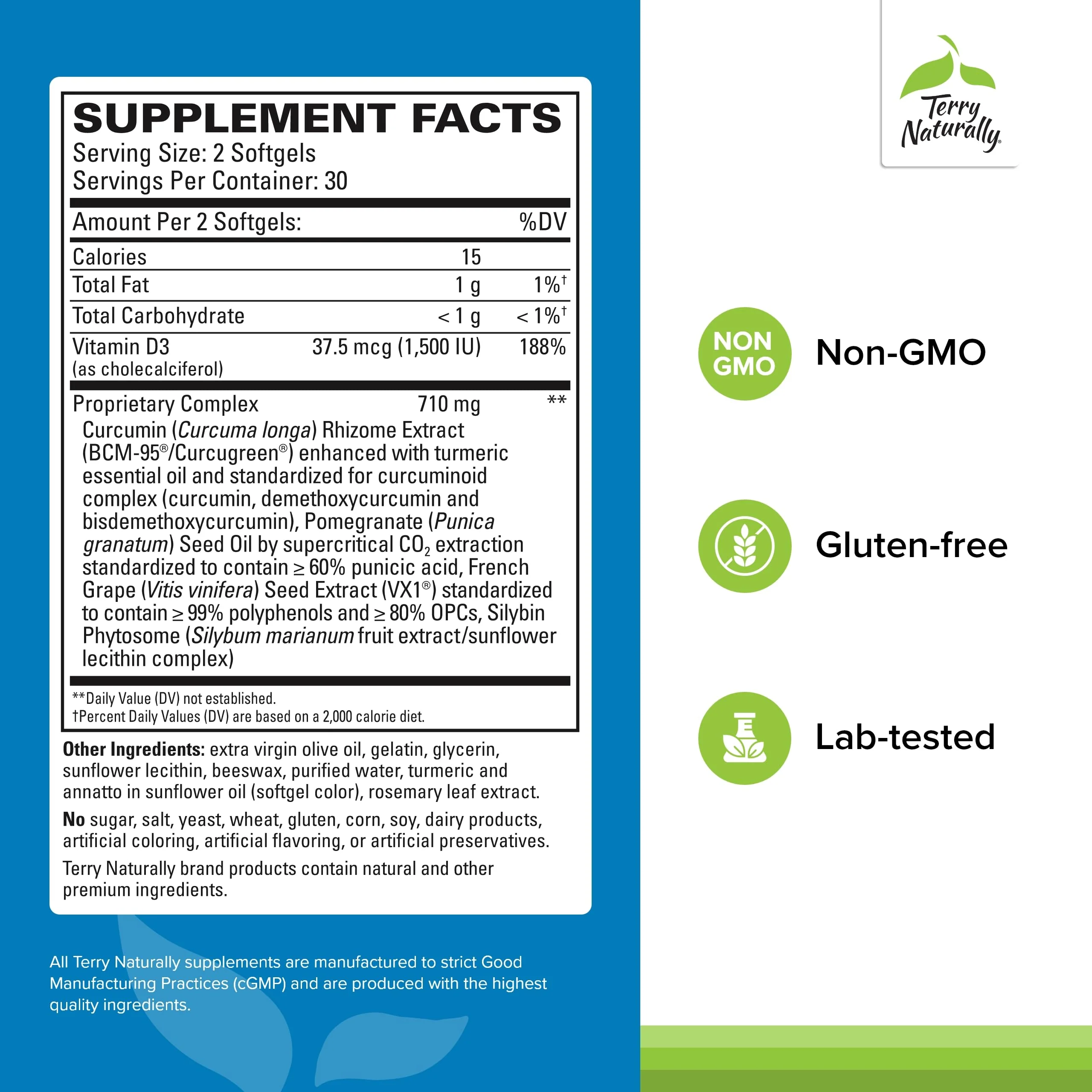 Terry Naturally Healthy PSA Levels – Prostate Health Dietary Supplement | BCM-95 Curcumin, Turmeric Oil, Grape Seed Extract – 60 Softgels - Image 9