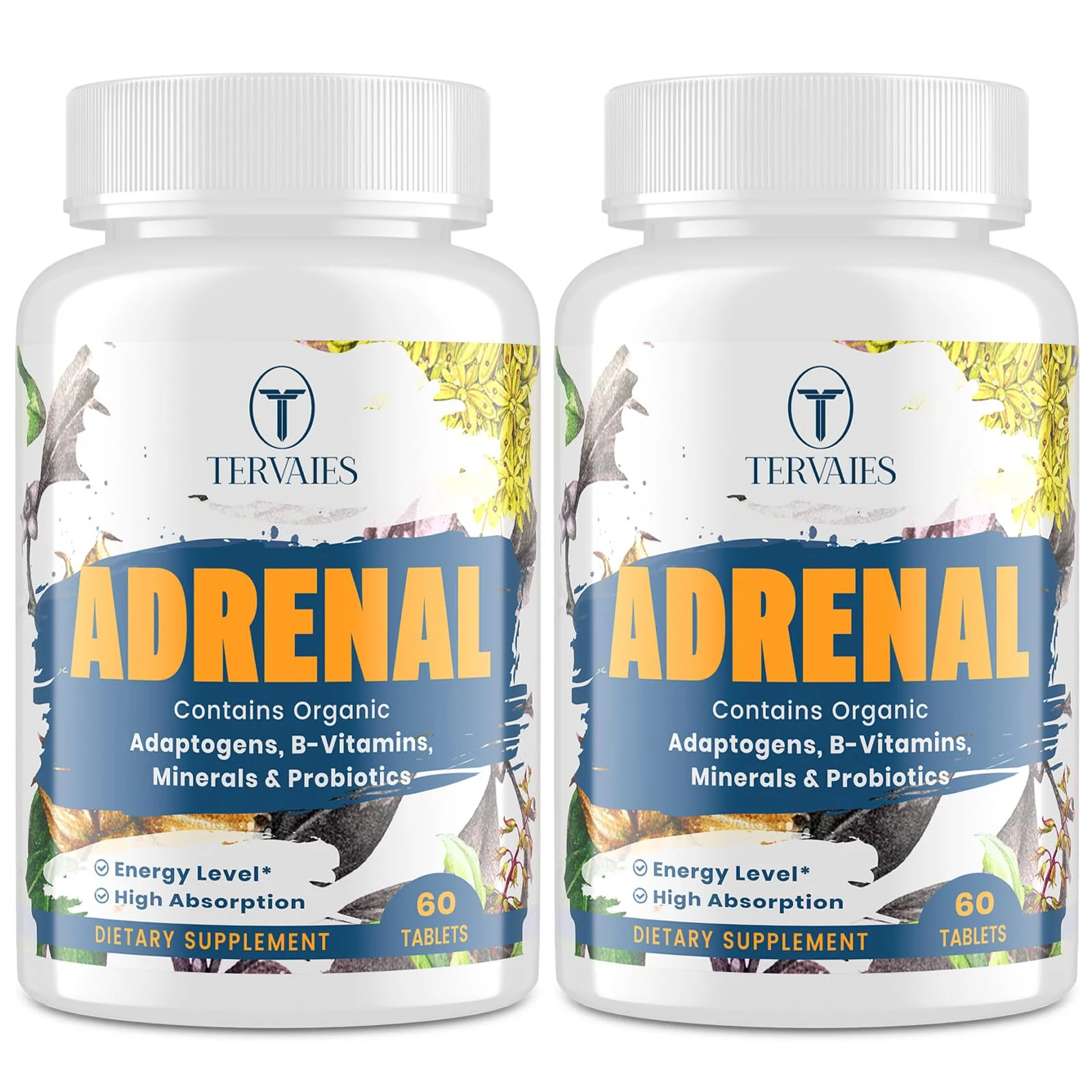 Tervaies Adrenal Support Adaptogen Supplements – Rhodiola, Ashwagandha, Holy Basil & Eleuthero | 120 Vegan Tablets