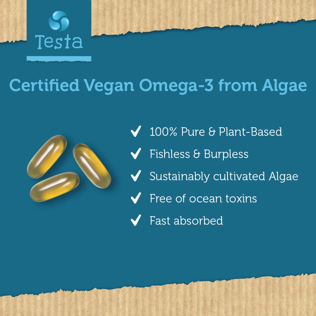 Testa Omega-3: Plant-Based DHA + EPA from Algae Oil | Pure Vegan Omega-3 | 60 Capsules (8 Pack) - Image 2