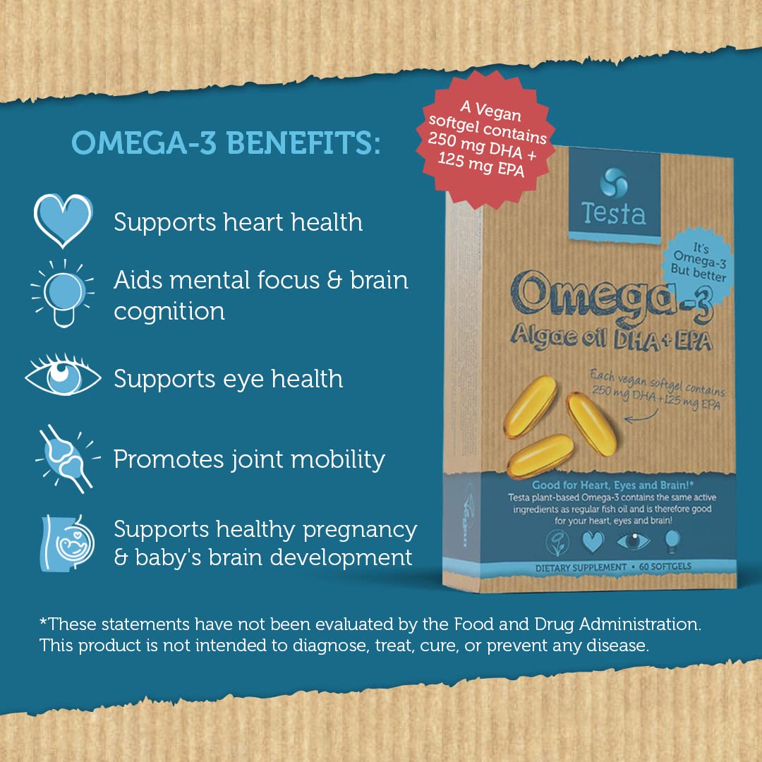Testa Omega-3: Plant-Based DHA + EPA from Algae Oil | Pure Vegan Omega-3 | 60 Capsules (8 Pack) - Image 3