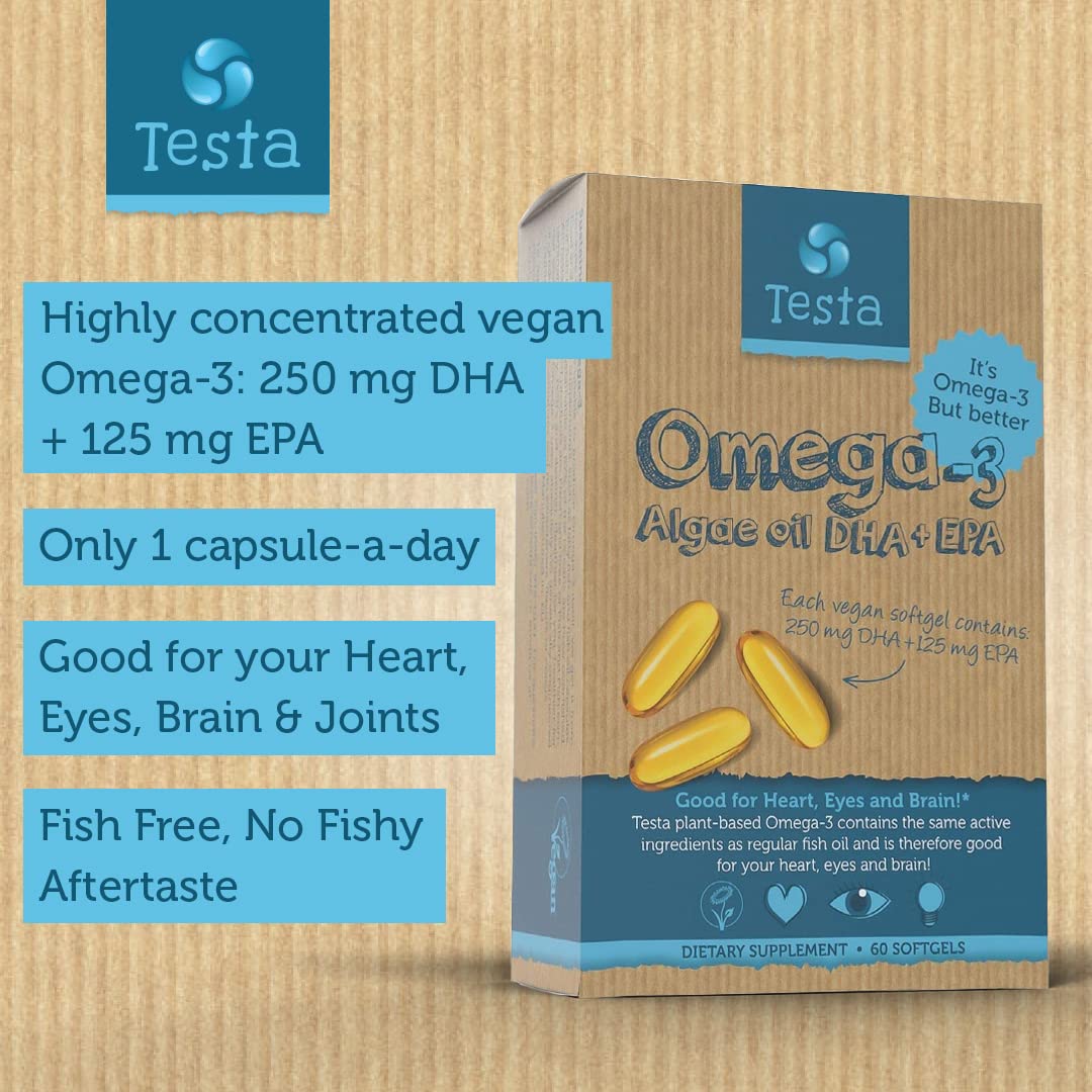 Testa Omega-3: Plant-Based DHA + EPA from Algae Oil | Pure Vegan Omega-3 | 60 Capsules (8 Pack) - Image 5