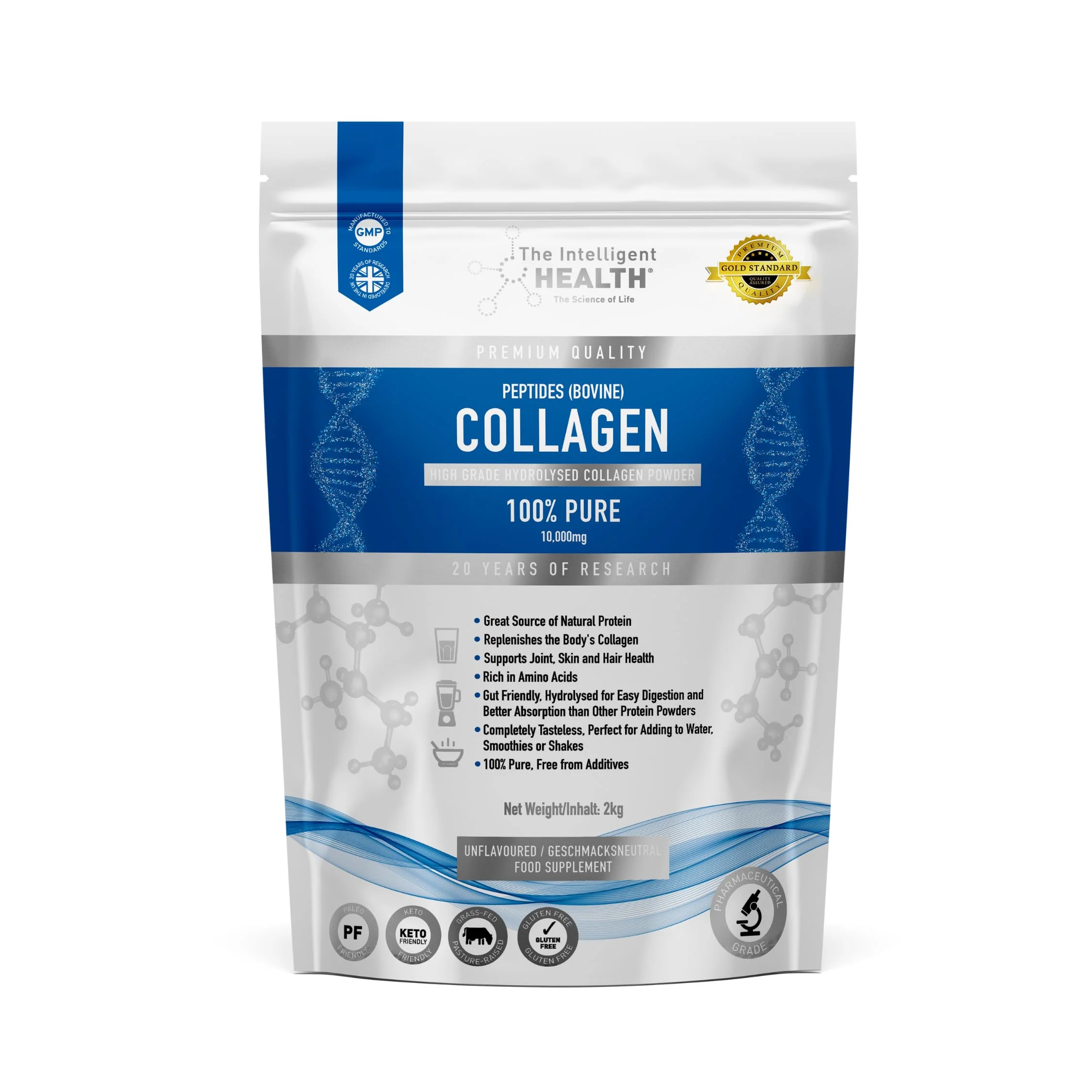 The Intelligent Health Hydrolyzed Collagen Peptides Powder – Grass-Fed, Unflavored, 10g per Serving, 2kg - Image 10