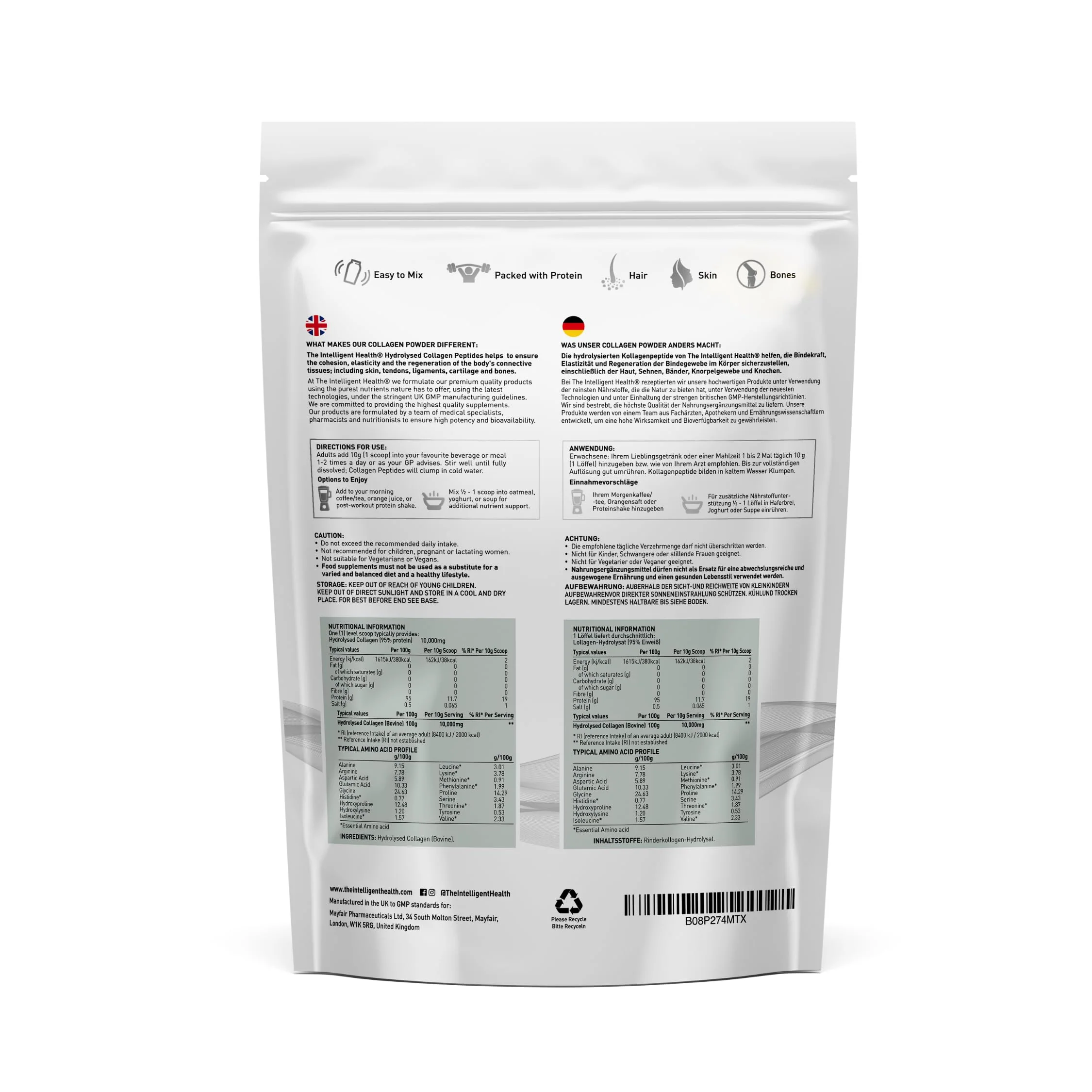 The Intelligent Health Hydrolyzed Collagen Peptides Powder – Grass-Fed, Unflavored, 10g per Serving, 2kg - Image 11
