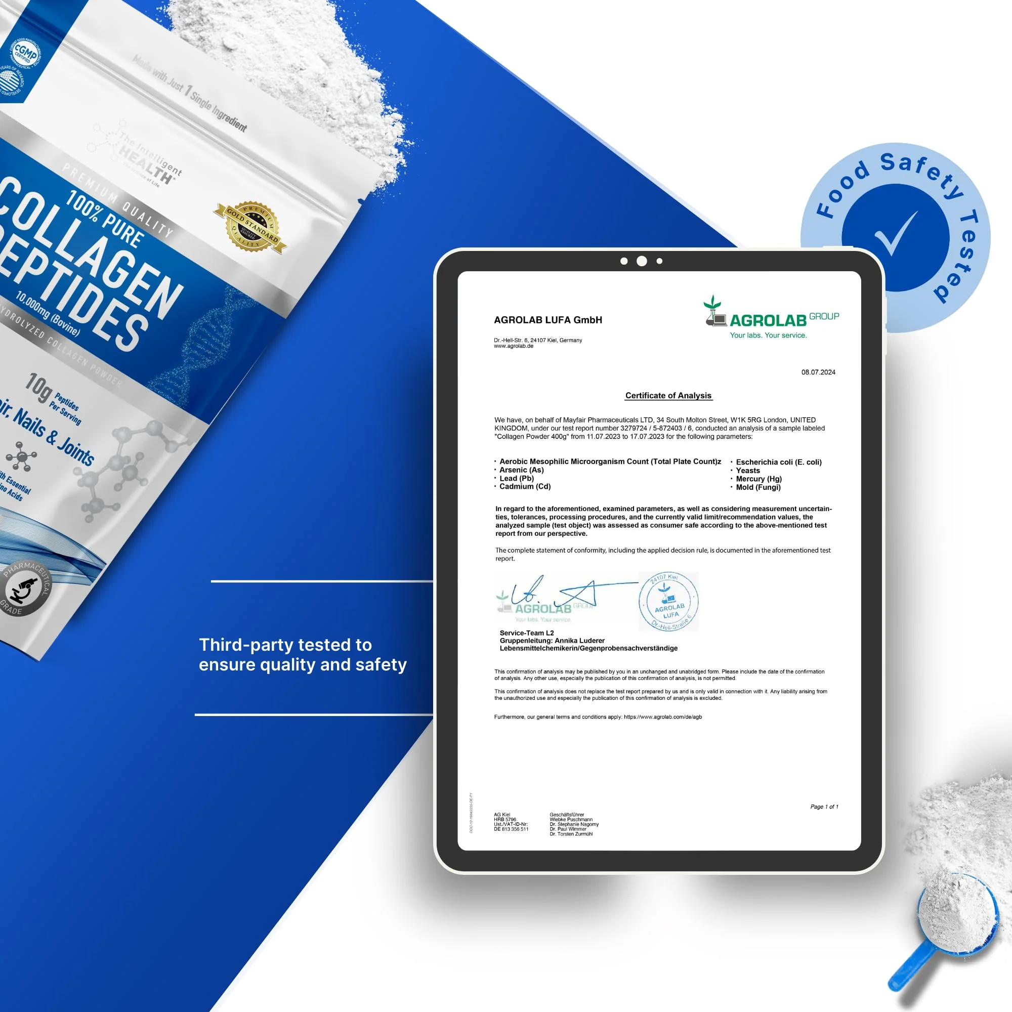 The Intelligent Health Hydrolyzed Collagen Peptides Powder – Grass-Fed, Unflavored, 10g per Serving, 2kg - Image 6