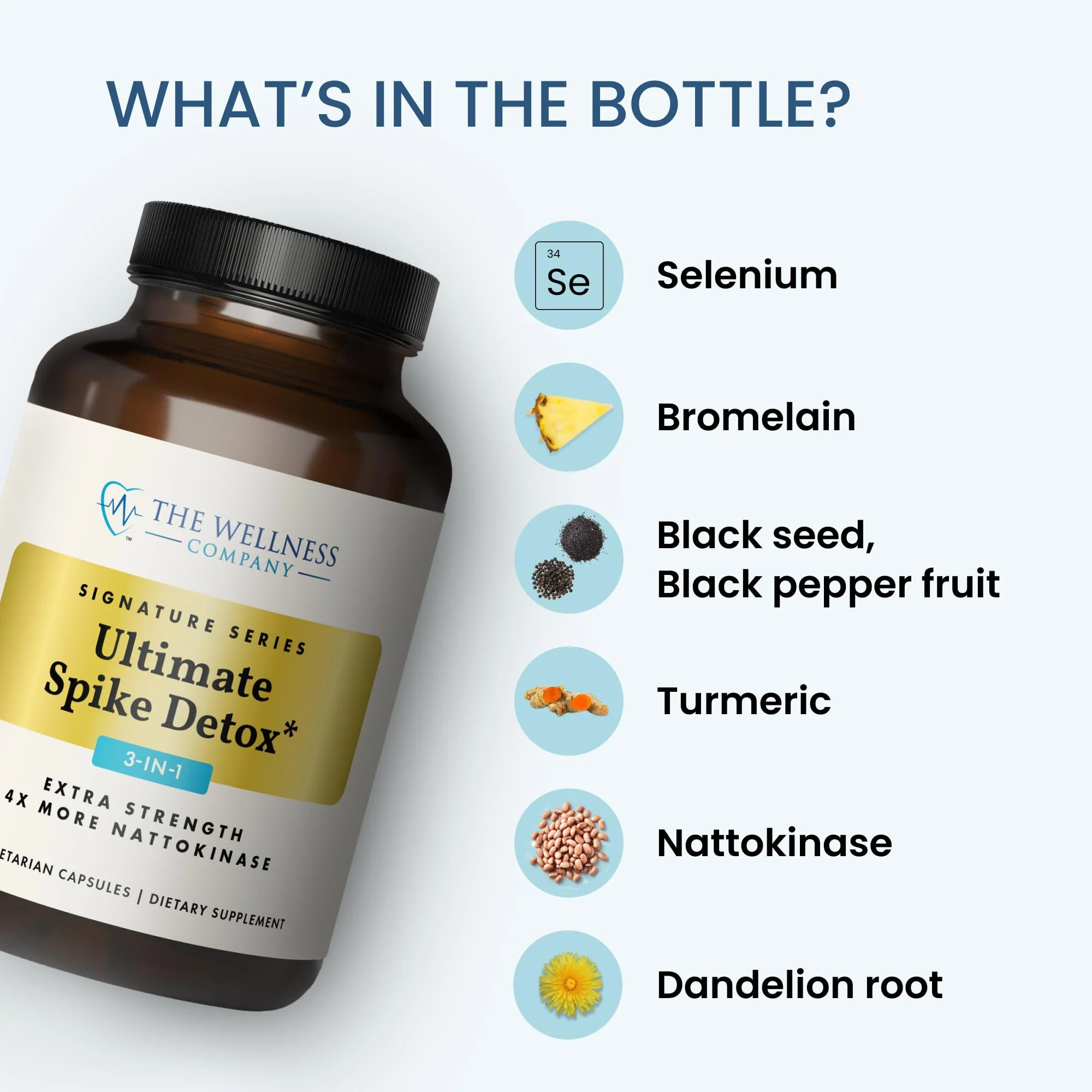 The Wellness Company Ultimate Spike Detox – 3-in-1 Nattokinase, Turmeric & Bromelain | 120ct - Image 2