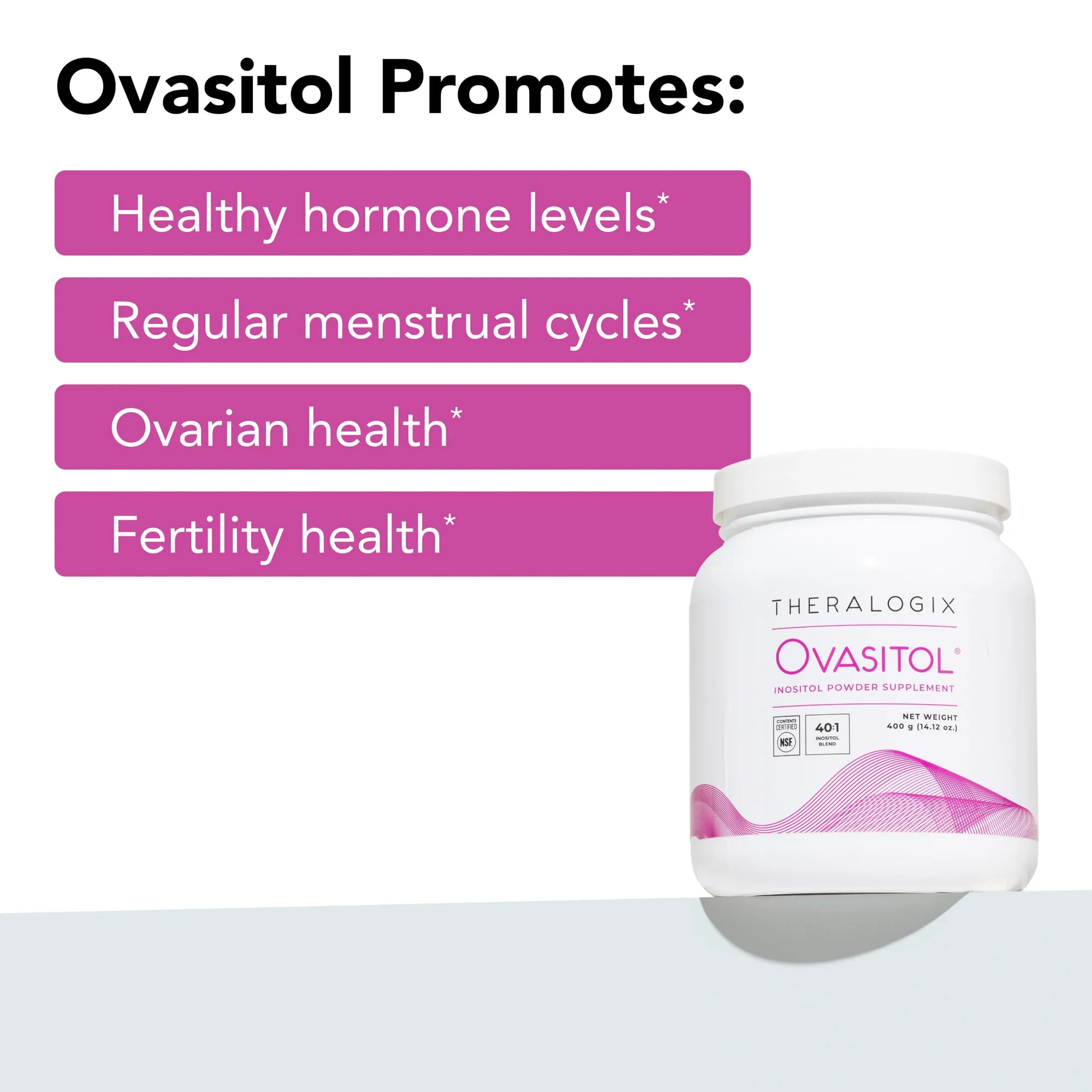 Theralogix Ovasitol Inositol Powder – 400 g (180 Servings) | Myo-Inositol & D-Chiro Inositol for Hormone Balance & Ovarian Function, NSF Certified - Image 3