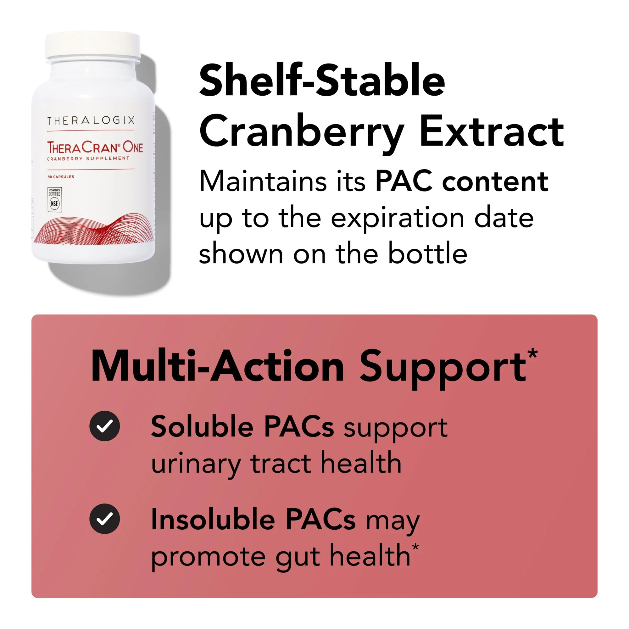 Theralogix TheraCran One Cranberry Capsules – 90-Count, NSF Certified, 36 mg Soluble PACs per Capsule | Urinary Tract Support - Image 7