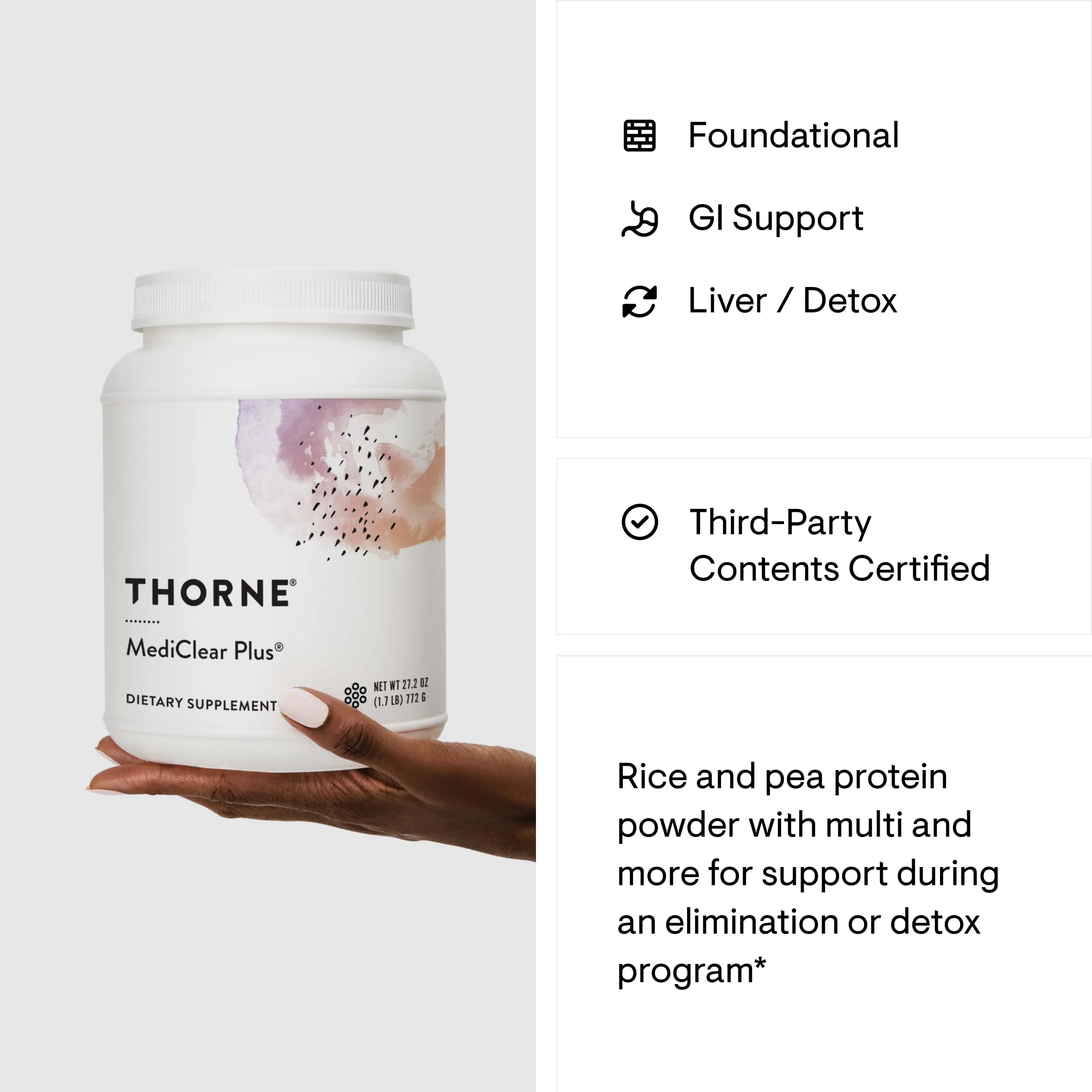 THORNE MediClear Plus – Foundational Support with Rice & Pea Protein, Multivitamin-Mineral Profile (27.2 oz) - Image 5