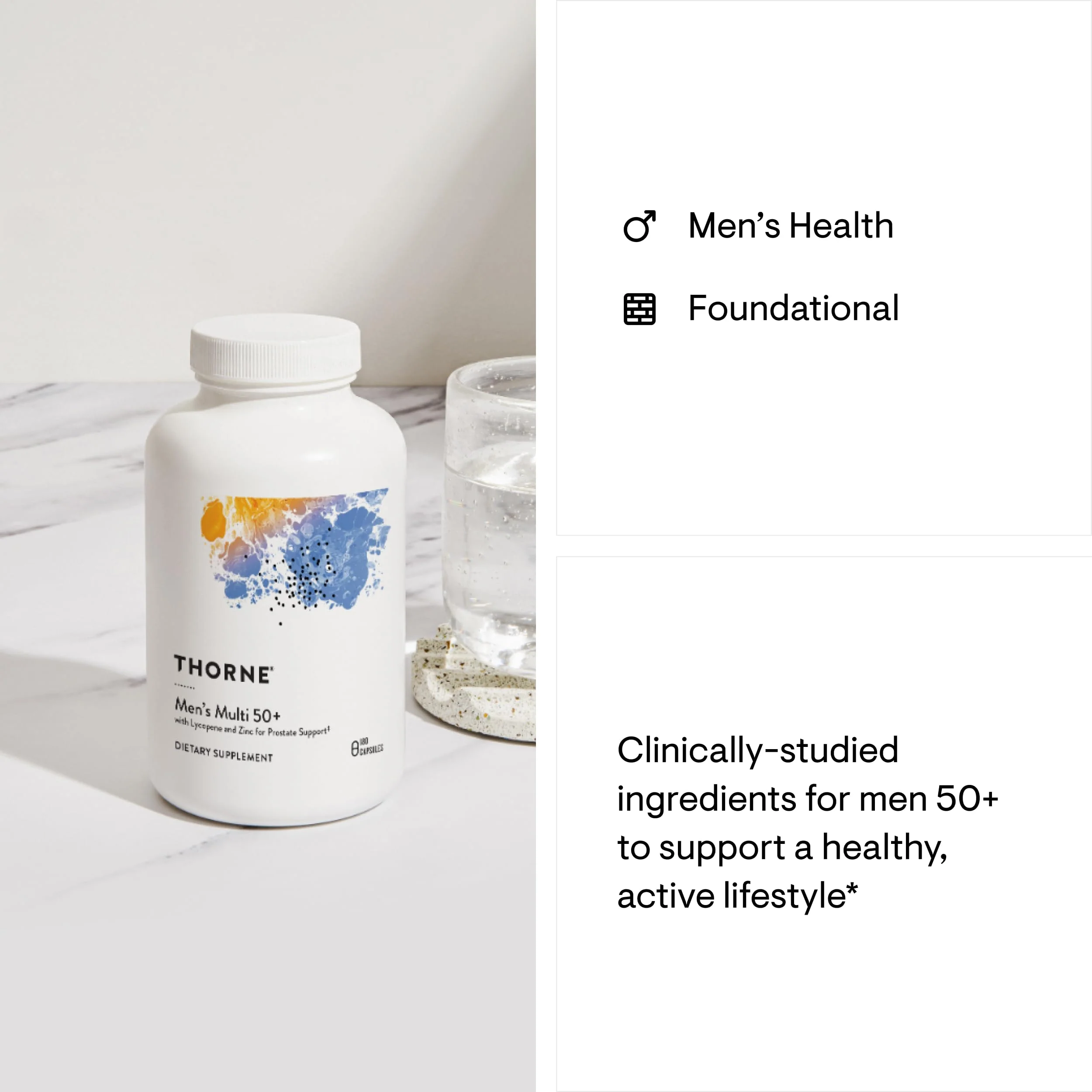 THORNE Men's Multi 50+ | Comprehensive Daily Multivitamin for Heart, Brain, Prostate & Immune Health | 180 Capsules - Image 6