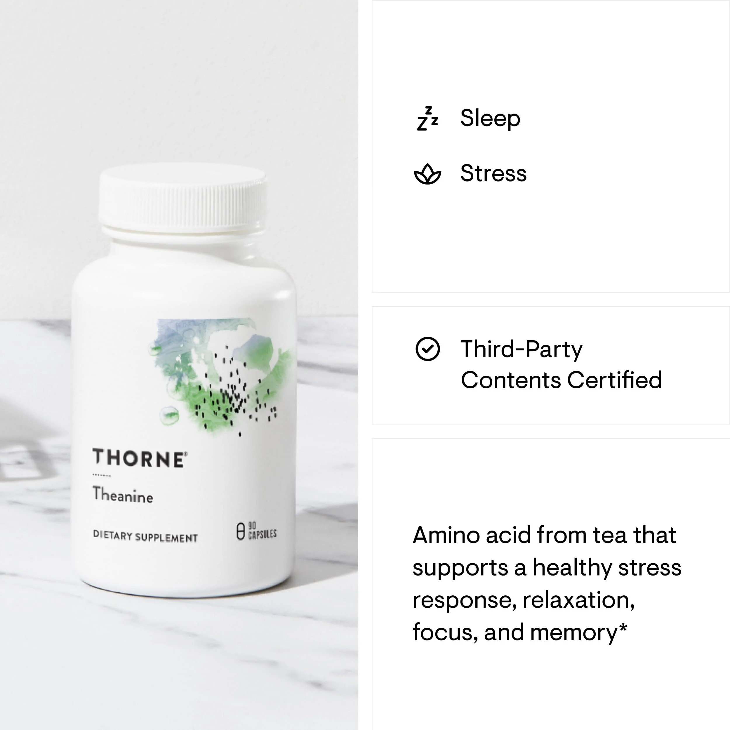 THORNE Theanine 200 mg | Supports Relaxation, Focus & Stress Response - 90 Capsules - Image 5