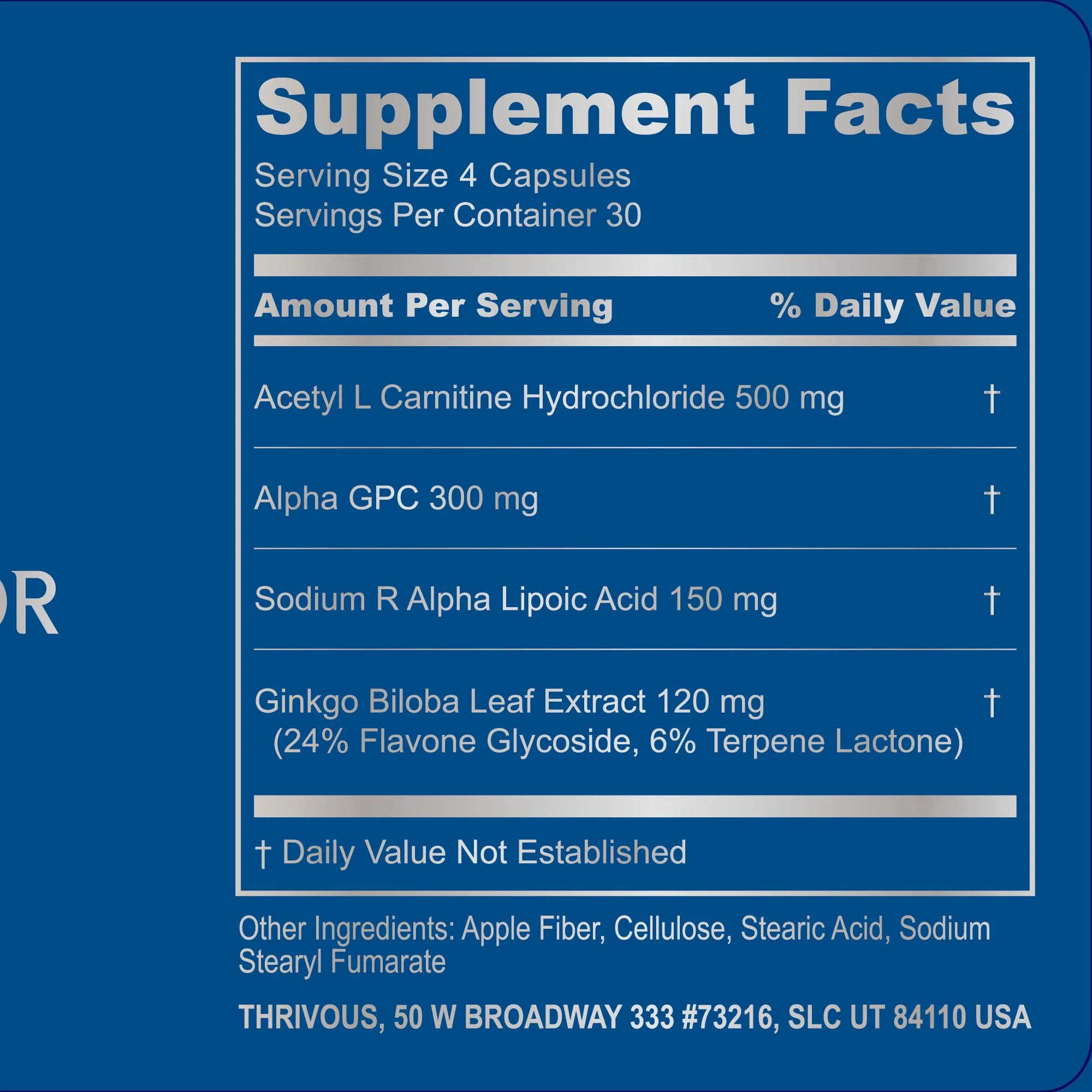 Thrivous Alpha Neuroprotector - Brain Support Nootropic Supplement with Acetyl L-Carnitine, Alpha GPC, R-Alpha Lipoic Acid, Ginkgo Biloba - 120 Vegan Capsules - Image 3