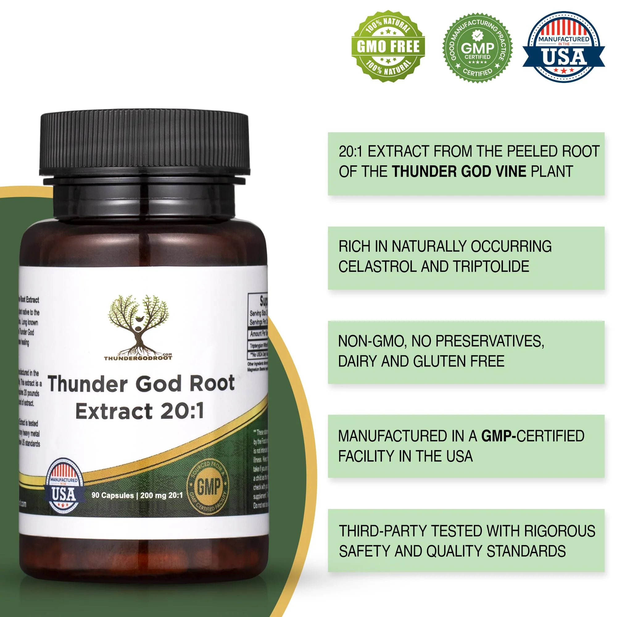 Thunder God Vine Root 20:1 Supplement – 200 mg Tripterygium Wilfordii, 90 Capsules | ThunderGodRoot - Image 2