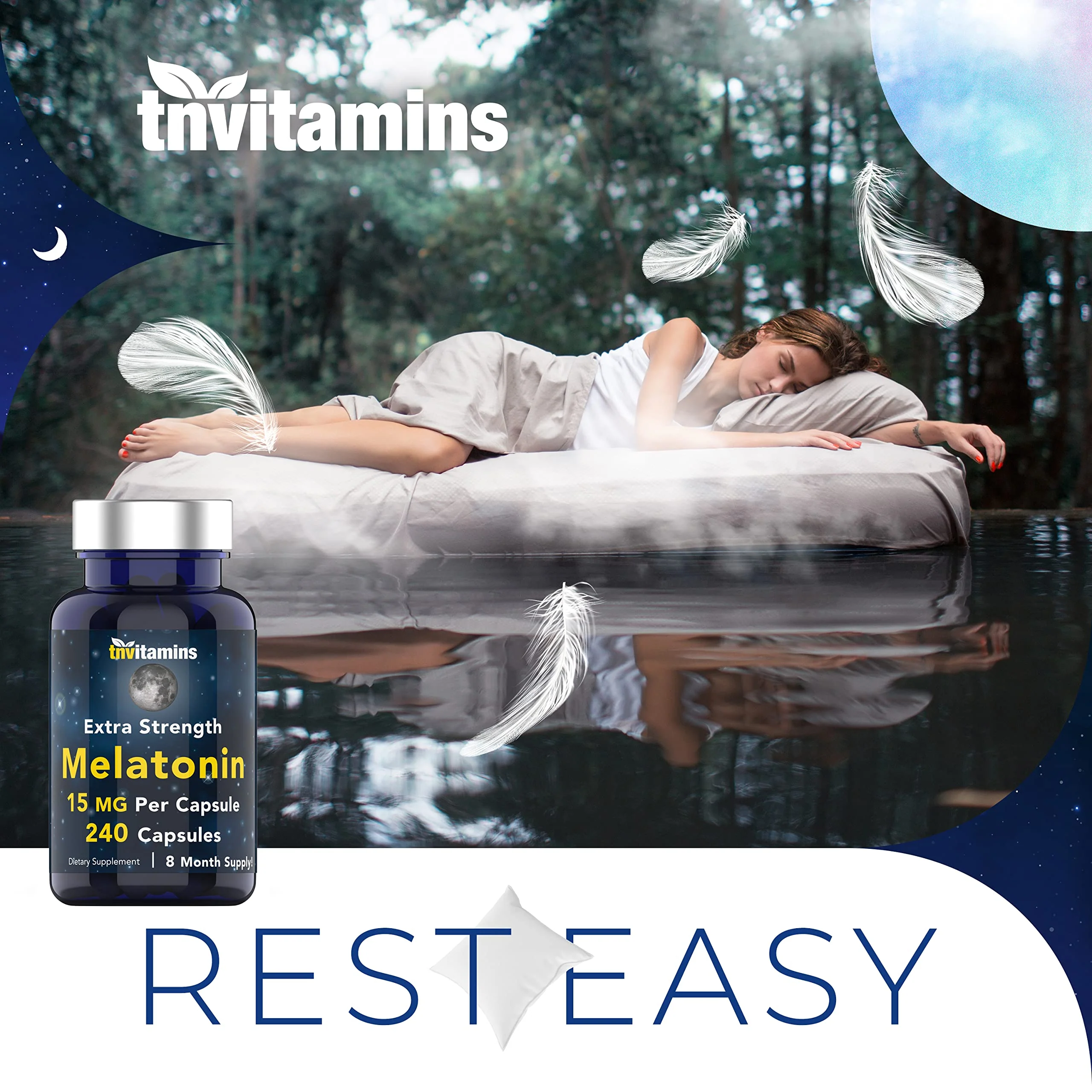 tnvitamins Melatonin 15 mg per Capsule – 240 Capsules (Pack of 2) – Extra Strength Nighttime Sleep Support - Image 4