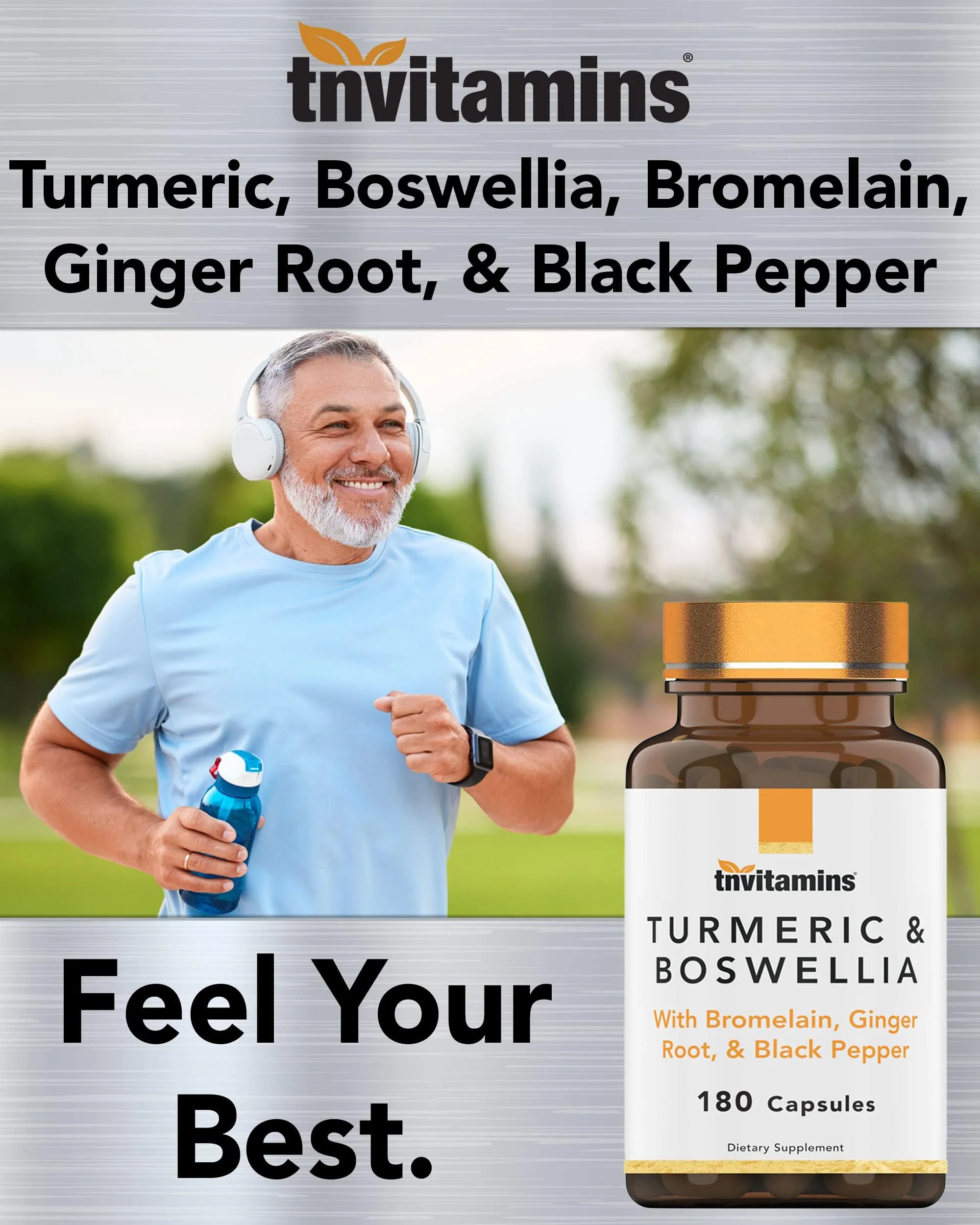 tnvitamins Turmeric & Boswellia Complex (180 Capsules) – Ginger Root, Bromelain & Black Pepper | Joint-Ease Formula | USA Made (Pack of 2) - Image 6