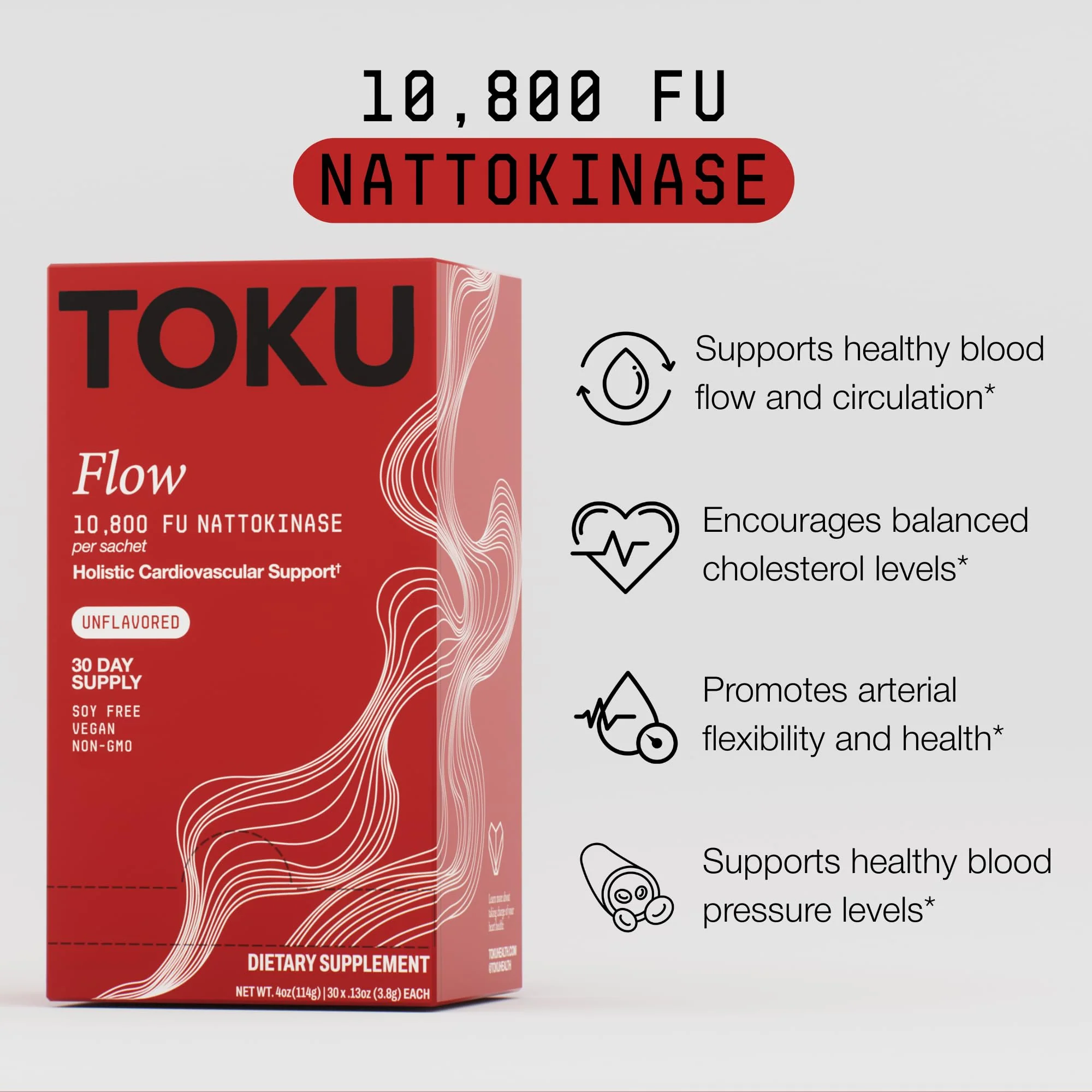 Toku Flow, Functional Daily Powder with 10,800 FU Soy-Free Nattokinase, Vitamin K2 MK7 & Oat Beta Glucan, Plant-Based Formula, Chocolate Flavor, 30 Packets - Image 2